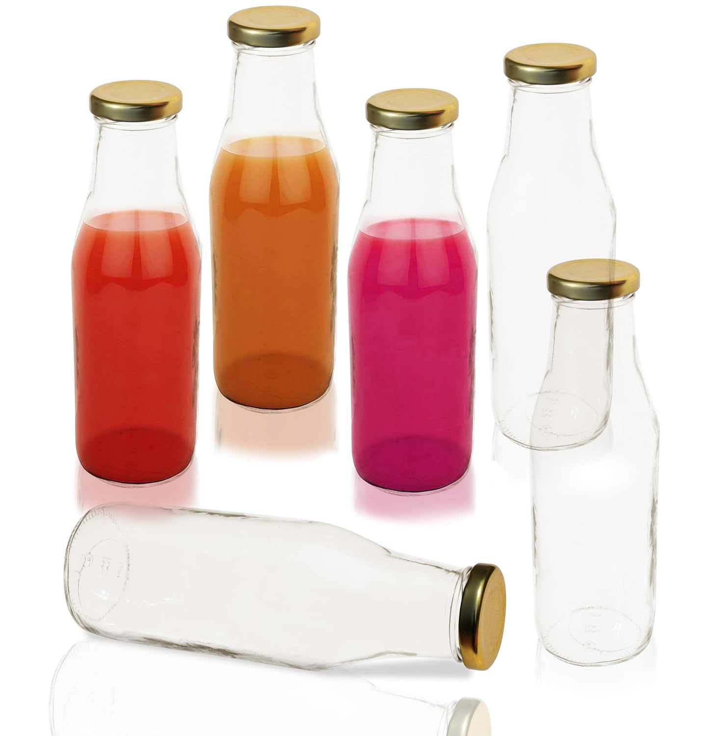 Pure Source India 200Ml Clear Glass Milk Bottle, Ideal Use To Drink Water And Juice With Airtight Gold Color Metal Cap (Set Of 6