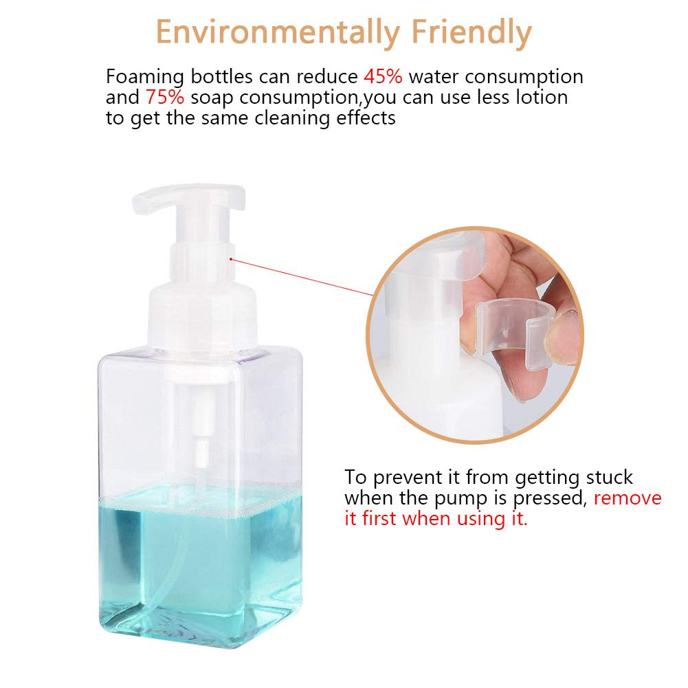 Uujoly Foaming Soap Dispenser, 450Ml (15Oz) Refillable Pump Bottle Plastic For Liquid Soap, Shampoo, Body Wash (2 Pcs) (Clear)