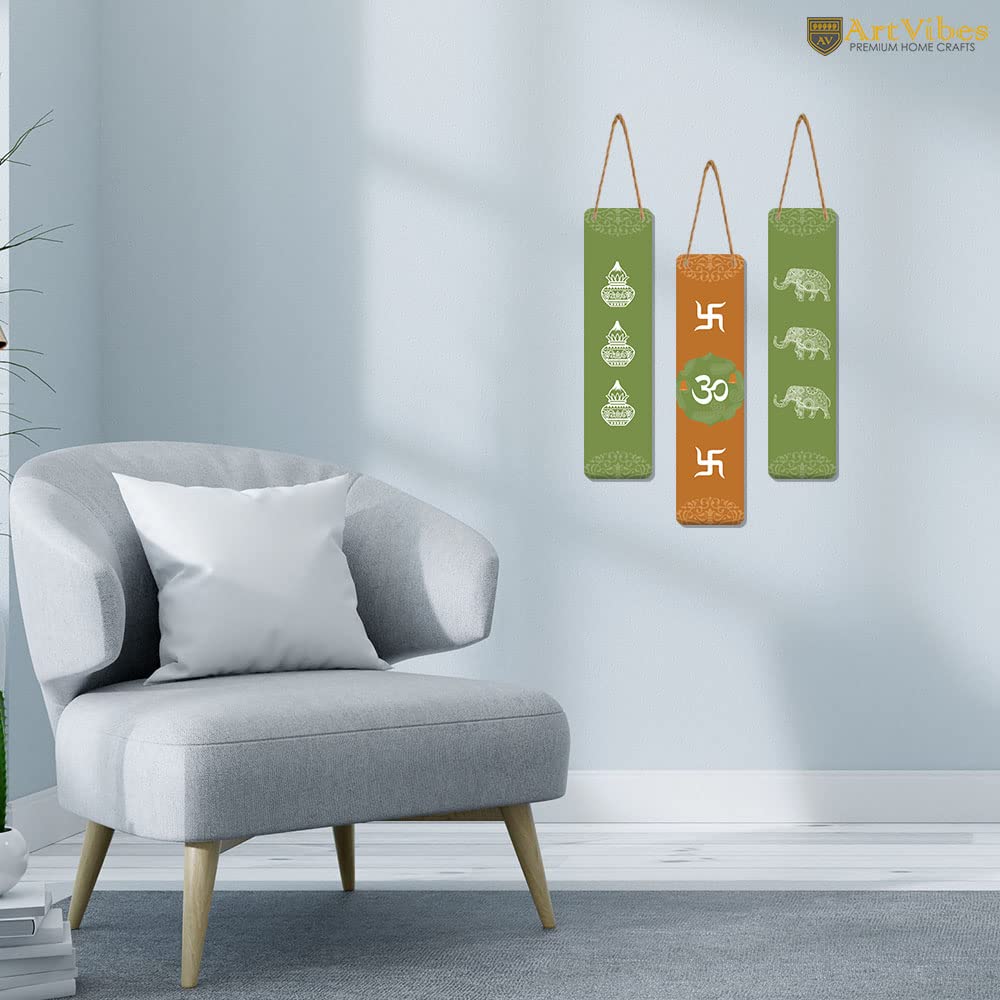 Artvibes Auspicious Symbols Designer Wooden Wall Hanging Decoration Items for Home | Gifts | Bedroom | Wooden Wall Hanger | Mdf