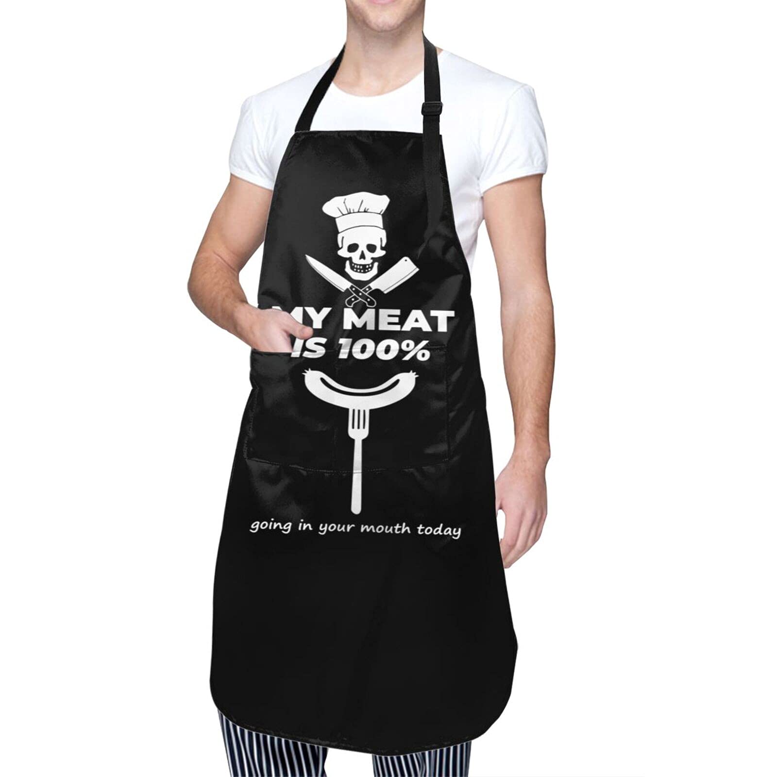 Wisedeal Bbq Aprons For Men Chef Inspired - My Meat Goes In Your Mouth Funny Grill & Cooking Gifts For Dad, Deep Pocket Master C