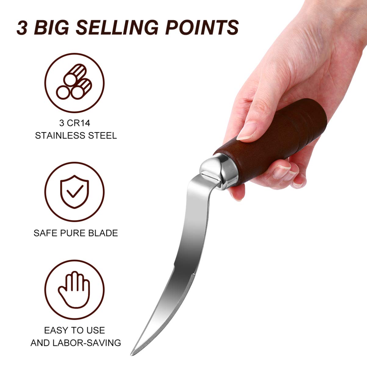 Yarnow 1 Pc Coconut Scraper, Coconut Opener Tool, Stainless Steel Coconut Opener, With Wooden Handle, Coconut Tool
