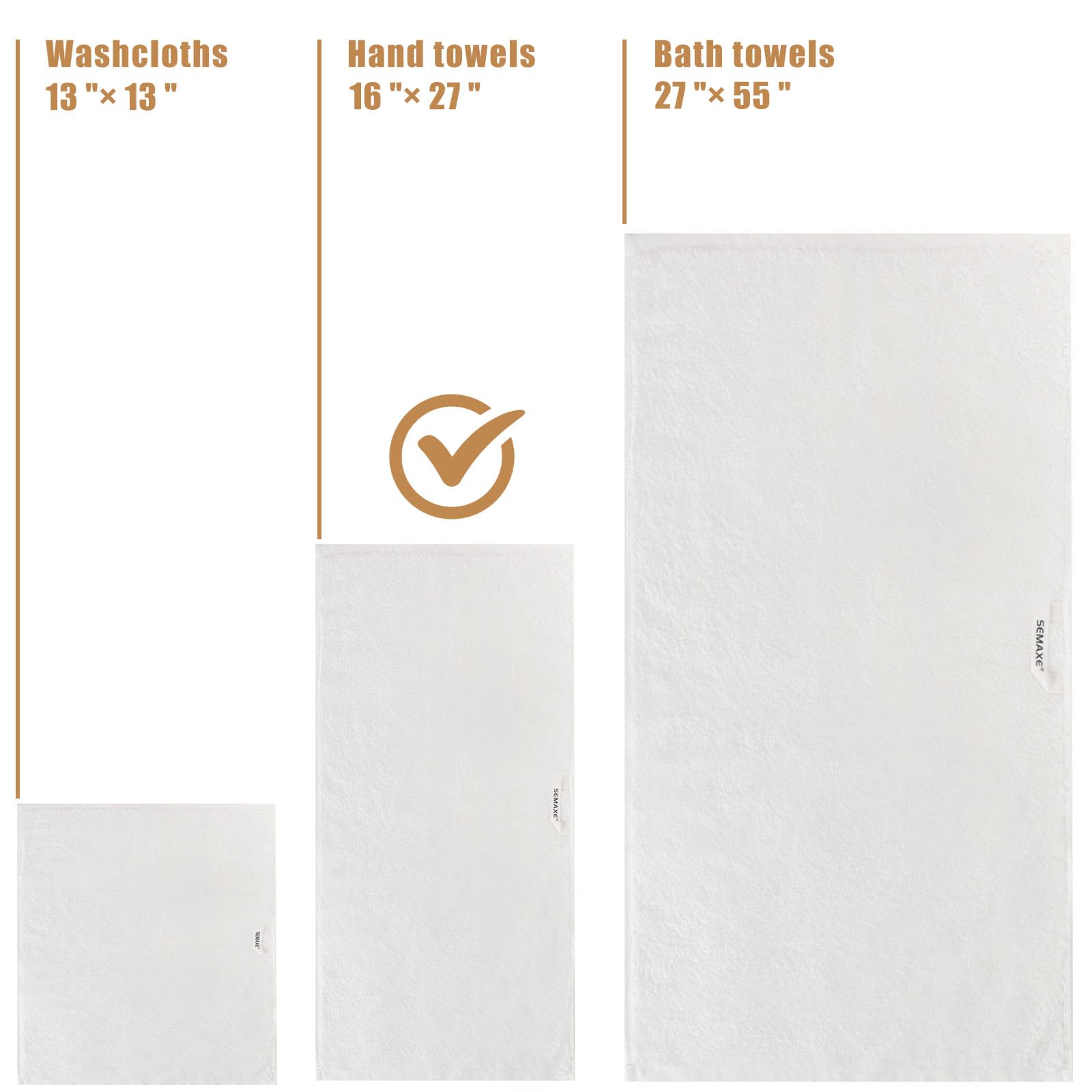 Semaxe 100% Cotton Hand Towel For Bathroom, White Hand Towels With Hanging Loops, Hotel Spa Quality Absorbent Towels, 27'' L X 1