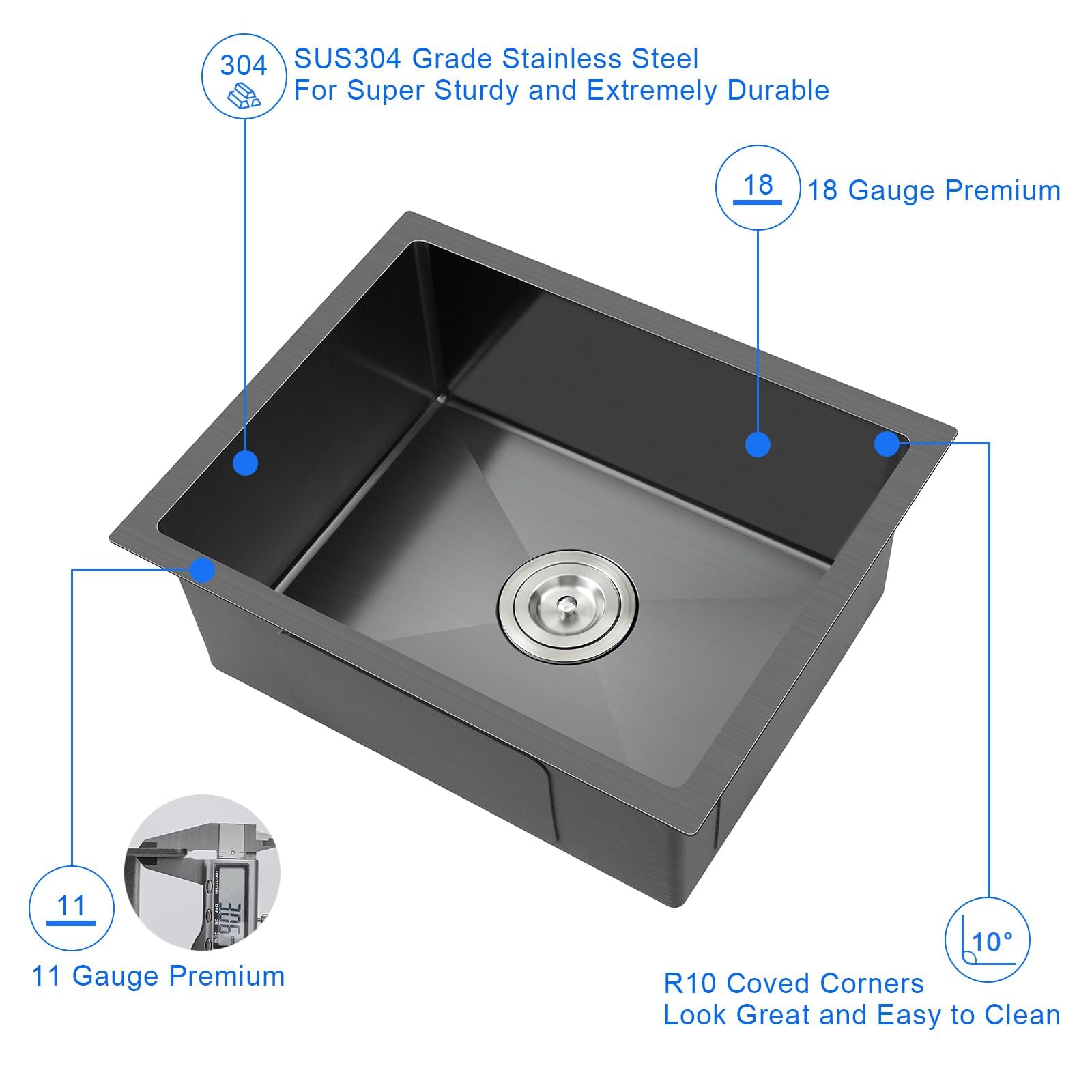 MENATT 24-inch Undermount Kitchen Sink  SUS304 Stainless Steel Handmade Single Bowl Kitchen Sink with Sink Strainer  24''x18''x9'' (Brushed)