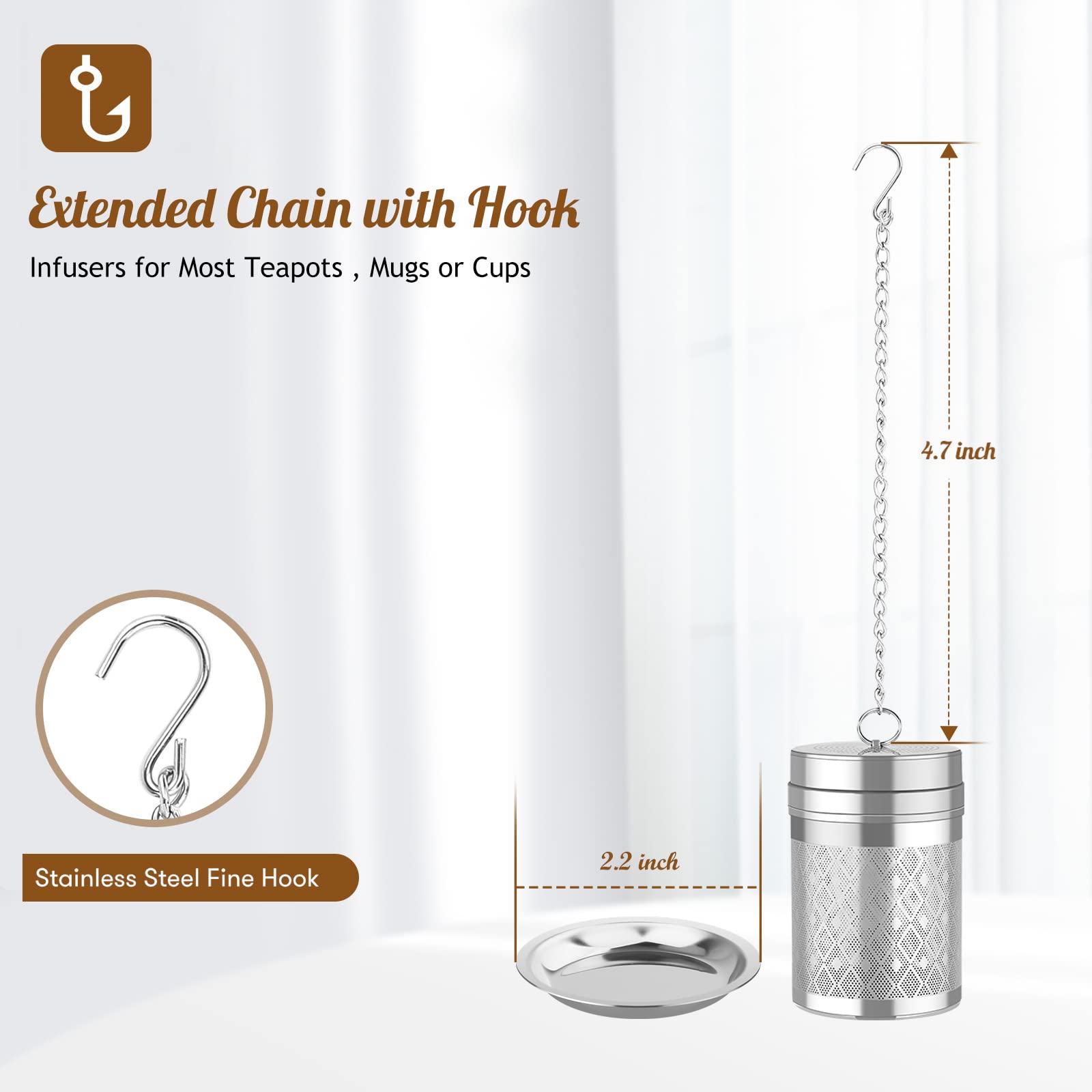 Tea Infusers for Loose Tea (1 Pack)  18/8 Stainless Steel Tea Strainer  Extra Fine Mesh Tea Diffuser for Brewing Tea  Spices & Seasoning
