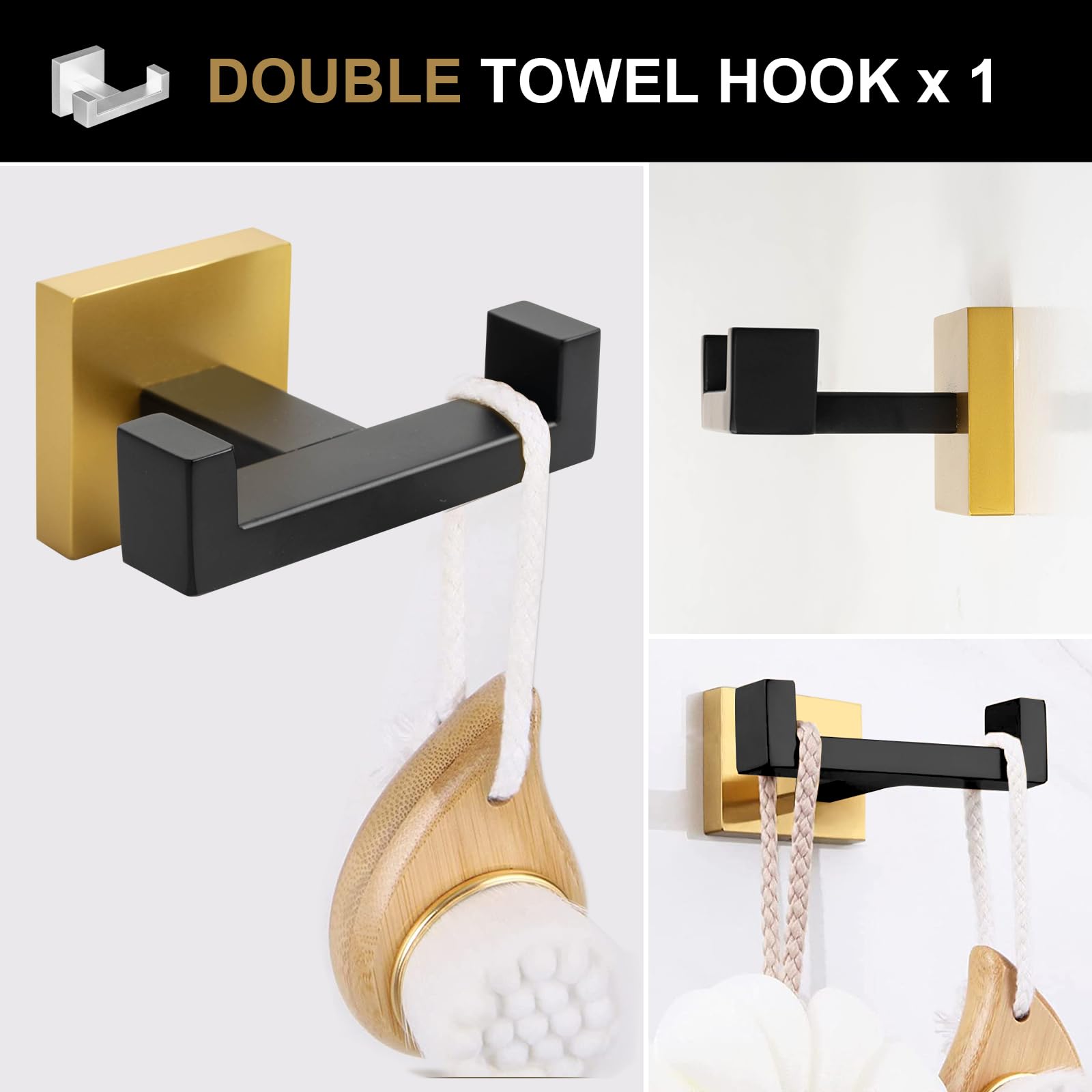 5-Piece Mattle Black And Brushed Gold Bathroom Hardware Accessories Set, Lava Odoro Bath Towel Bar Holder Set Towel Rack Set Sta