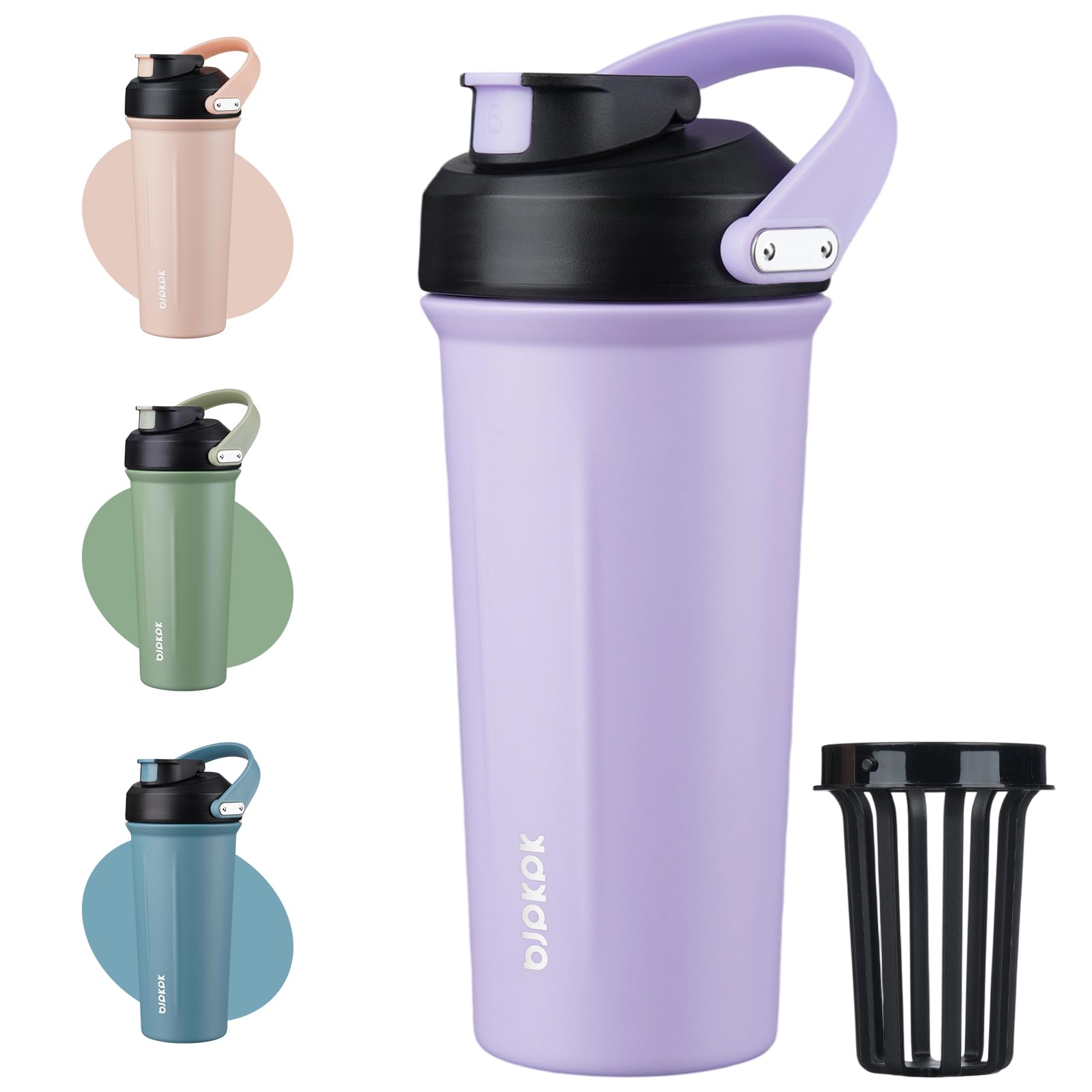 BJPKPK 25 oz Insulated Protein Shaker Bottle with Handle, Stainless Steel Tumbler for Protein Mixes,BPA Free Metal Shaker Cup fo