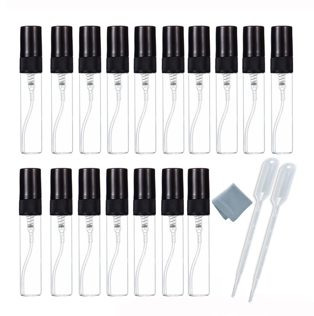 Elfenstall- 25Pcs Clear Glass 5Ml 1/6Oz Spray Bottle Perfume Fragrance Scent Vials Black Fine Mist Atomizer Refillable Sprayer P