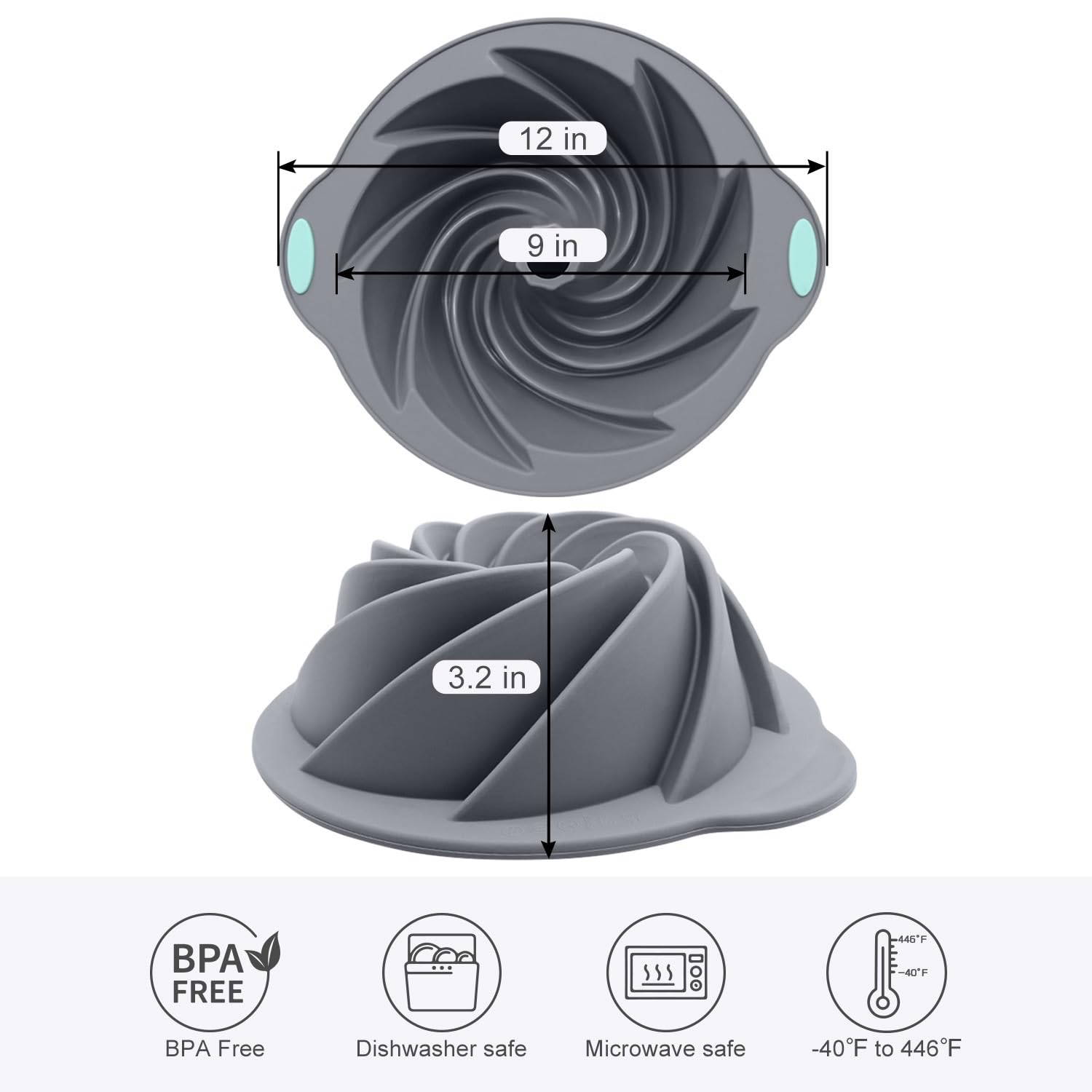 Chicrinum Silicone Bunte Cake Pan  Non-Stick 10-Inch Food Grade Silicone Cake Mold  Silicone Baking Pan with Metal Reinforced Frame More Strength