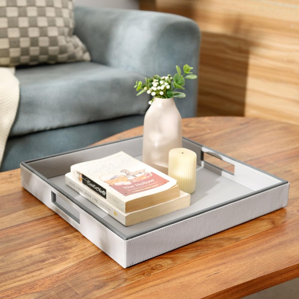 Esq Living Square Serving Tray With Side Handles | Serving Tray For Home Kitchen And Dining Table | Tea Tray | Ideal For Breakfa