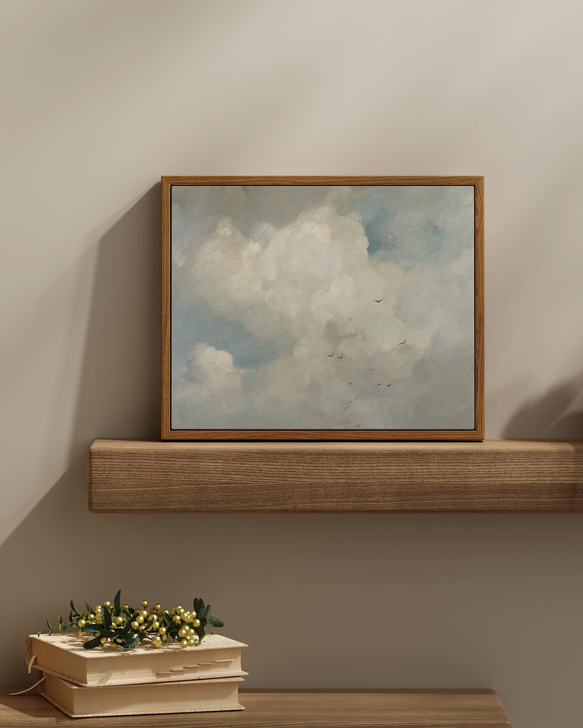 Insimsea Framed Canvas Wall Art Vintage Decor, Home Decor Classical Oil Paintings Sky Cloud Bird Canvas Prints, Vintage Landscap