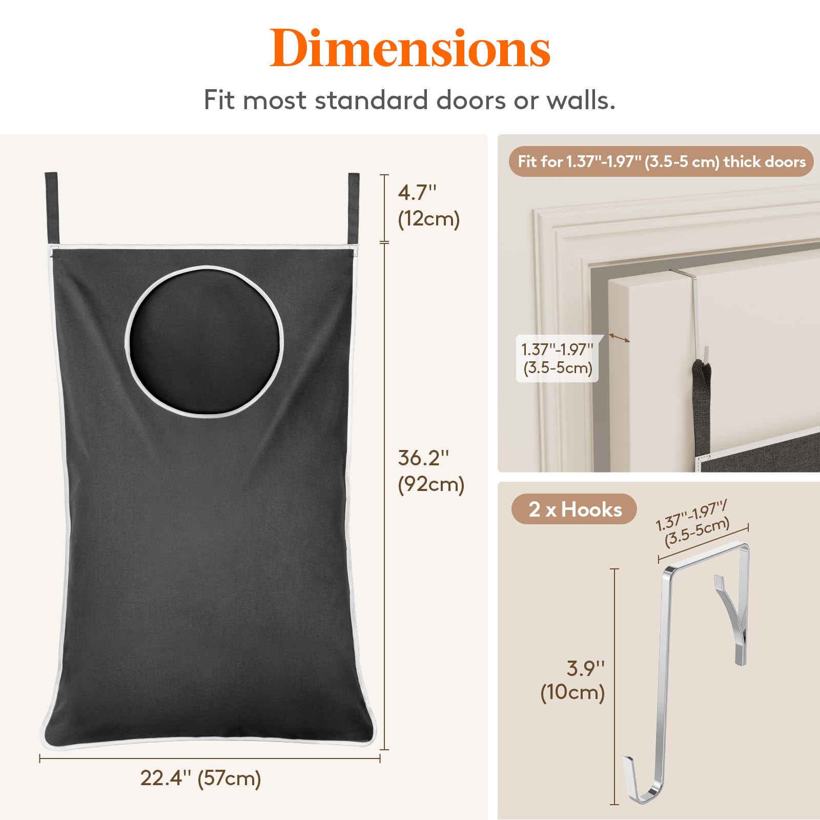 Lifewit 2 Pack Over Door Laundry Hamper, Large Collapsible Hanging Laundry Hamper, Hanging Laundry Basket Bag For Bathroom Bedro