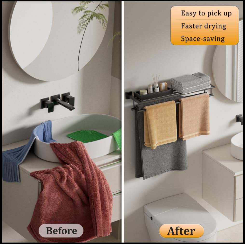 Alise Towel Rack,Large Towel Holder Towel Shelf With Double Towel Bars For Bathroom Lavatory,Sus 304 Stainless Steel Wall Mount