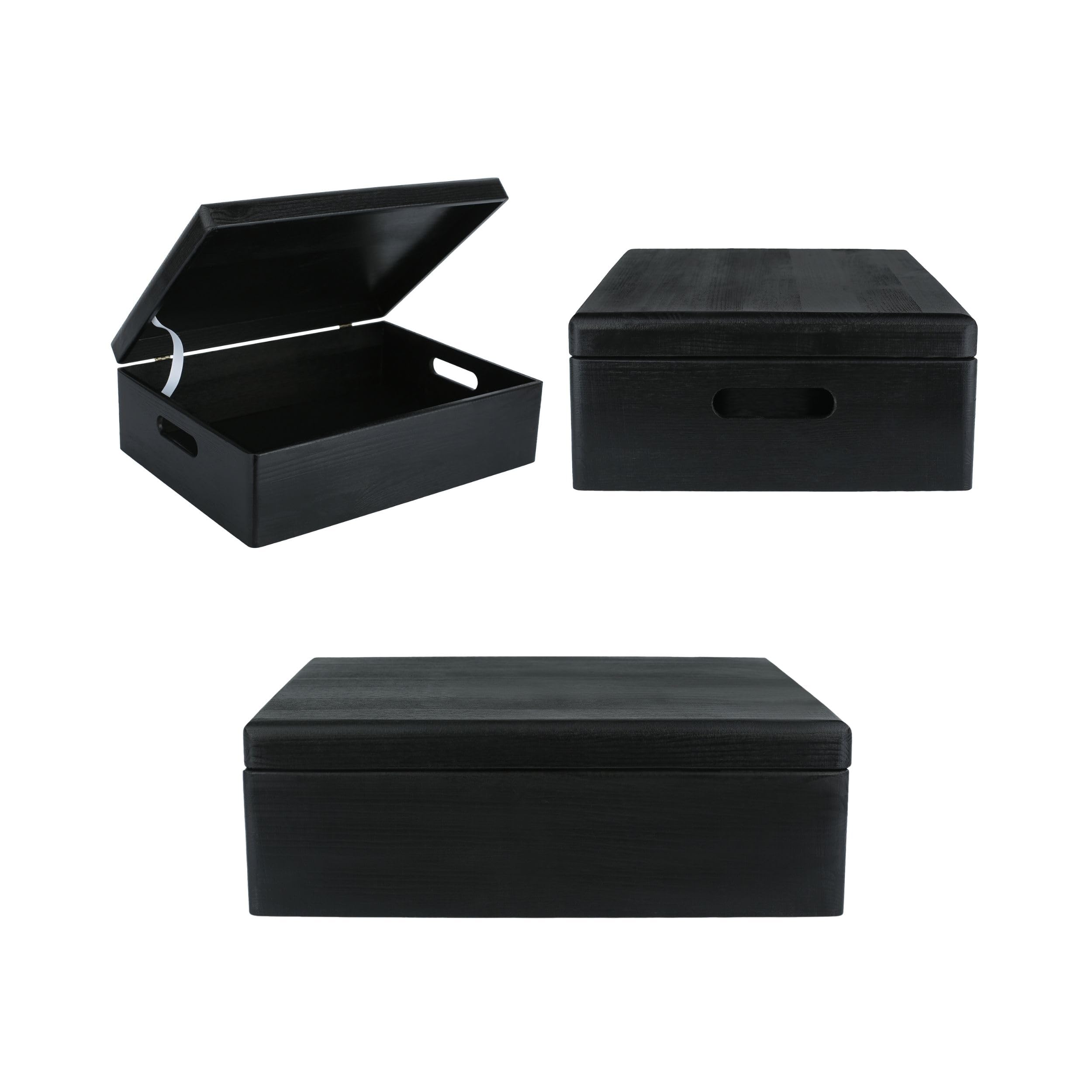 Creative Deco XL Black Wooden Box Storage with Hinged Lid | 15.8 x 11.8 x 5.5 inches (+-0.5) | with Handles | Gift Box Kitchen S