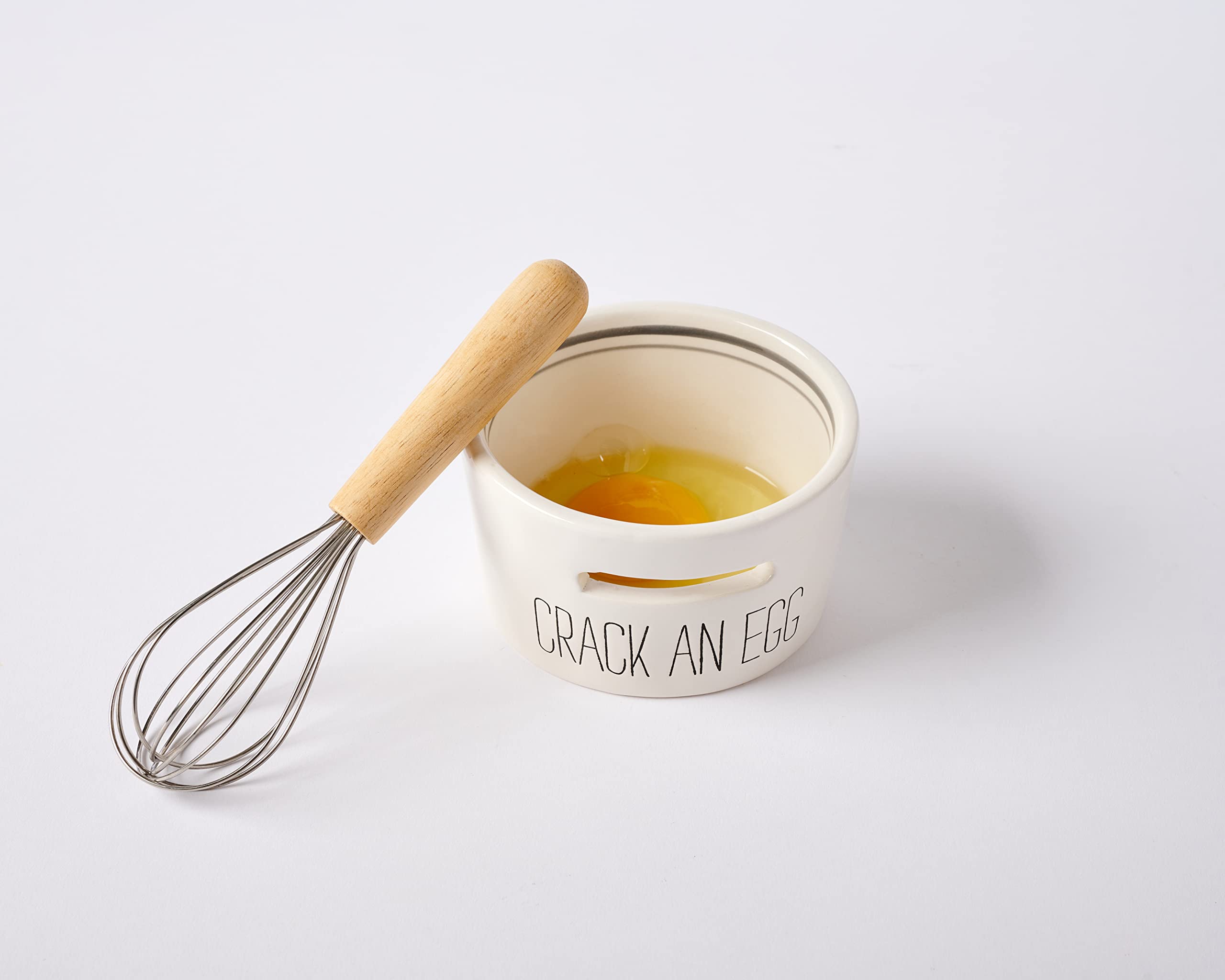 Mud Pie 41540006, Bowl 2 1/2'' X 4 1/4'' Dia 7'' Separator And Mini Whisk, Egg, White