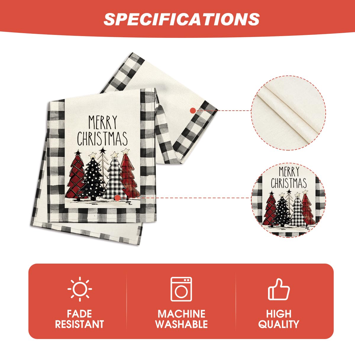 Artoid Mode Buffalo Plaid Xmas Trees 2Pcs Merry Christmas Table Runner, Seasonal Winter Holiday Kitchen Dining Table Decoration