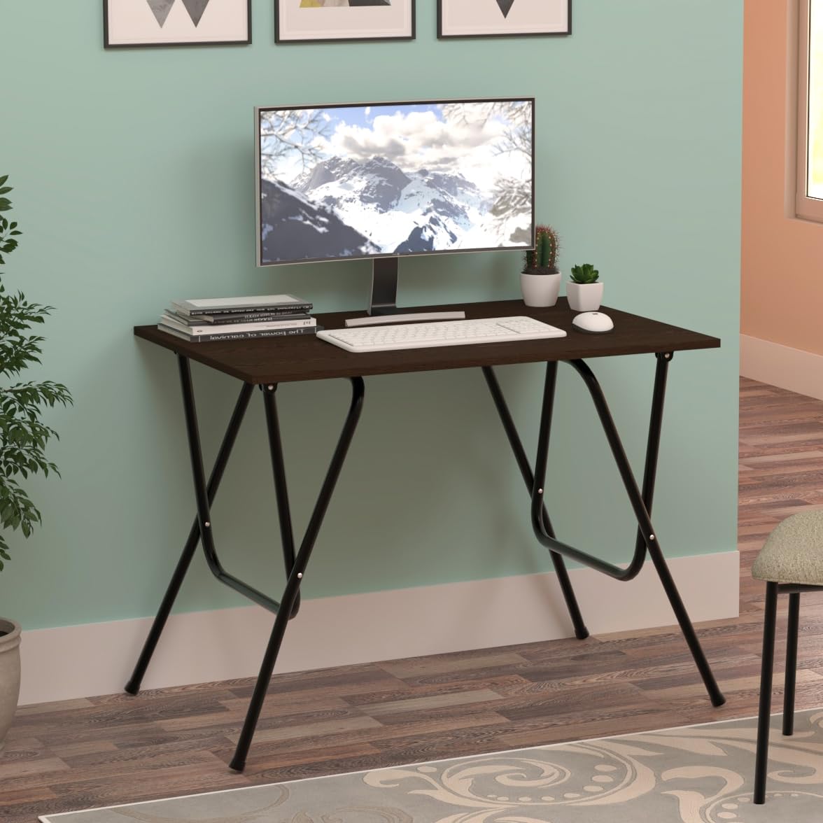 Table Magic City 90 Foldable Laptop Table Mat Finish Study Computer Desk, Dining Multipurpose Table Engineered Wood Epoxy Powder