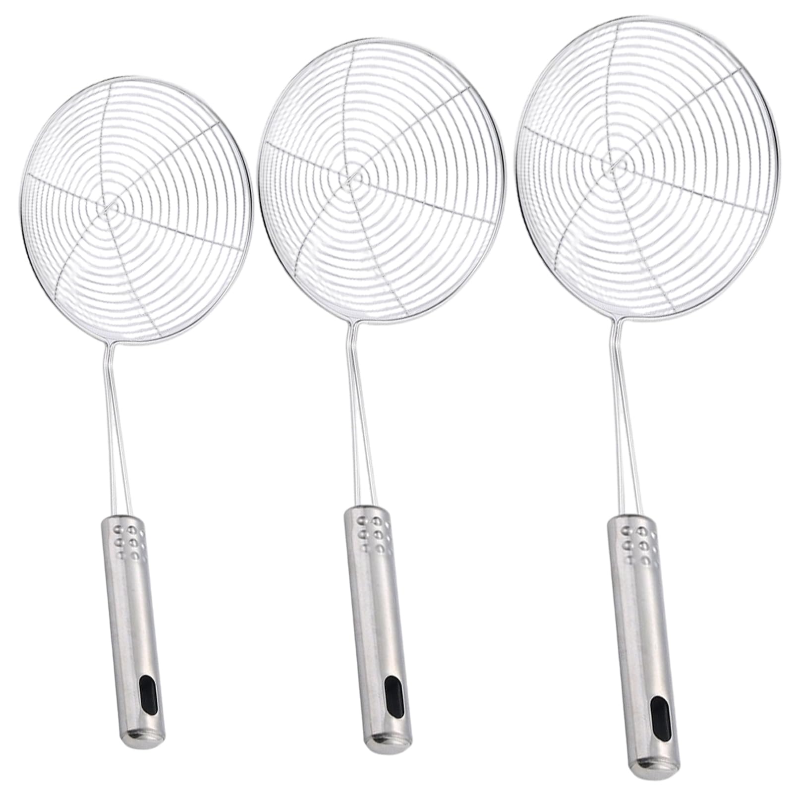 3PCS Spider Strainer, 6, 6.7, 7.5 Inch Stainless Steel Skimmer Spoon, Strainer Ladle with Long Handle, Hanging Mesh Sieves for C