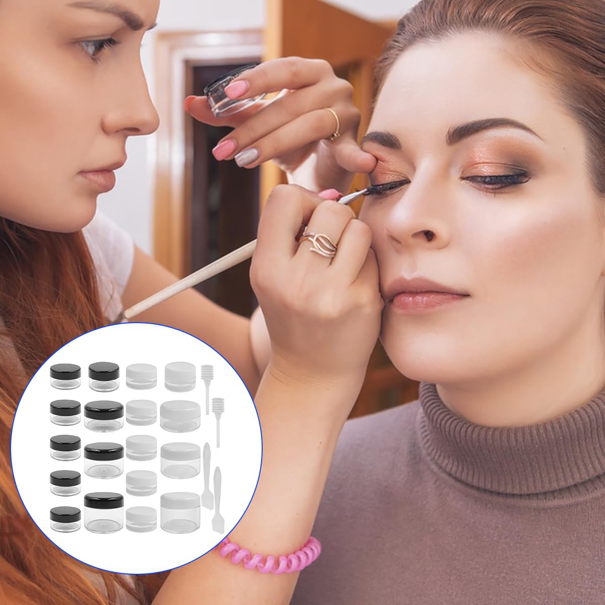 18 Pcs Makeup Travel Containers With Lids 3/5/10/15/ 20 Gram Size Cosmetic Jars With 4 Pcs Mini Spatulas And Dropper, Round Clea