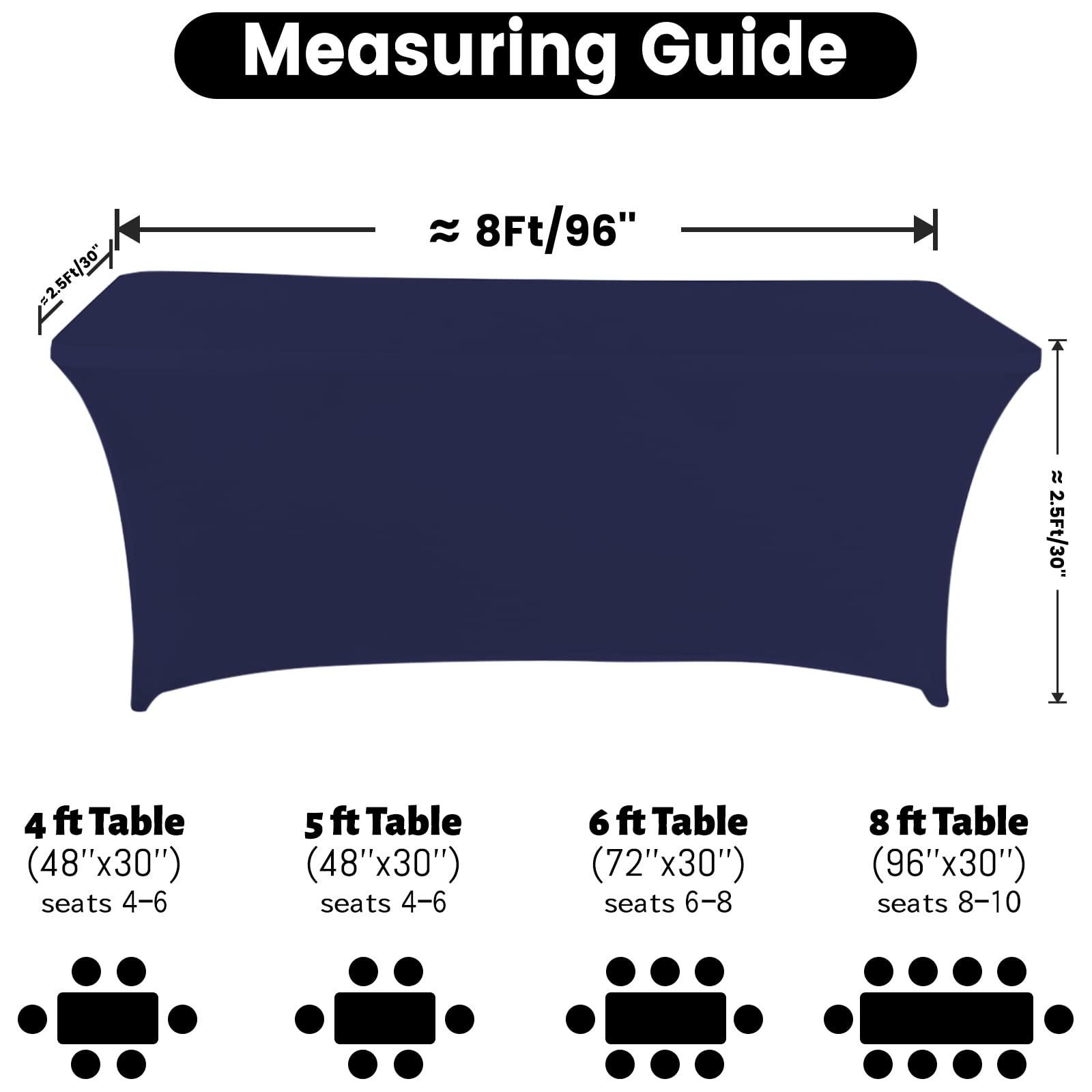Fhberni Spandex Table Cover 8 ft. Fitted Polyester Tablecloth Stretch Table Cover Table Topper Open Back - Navy