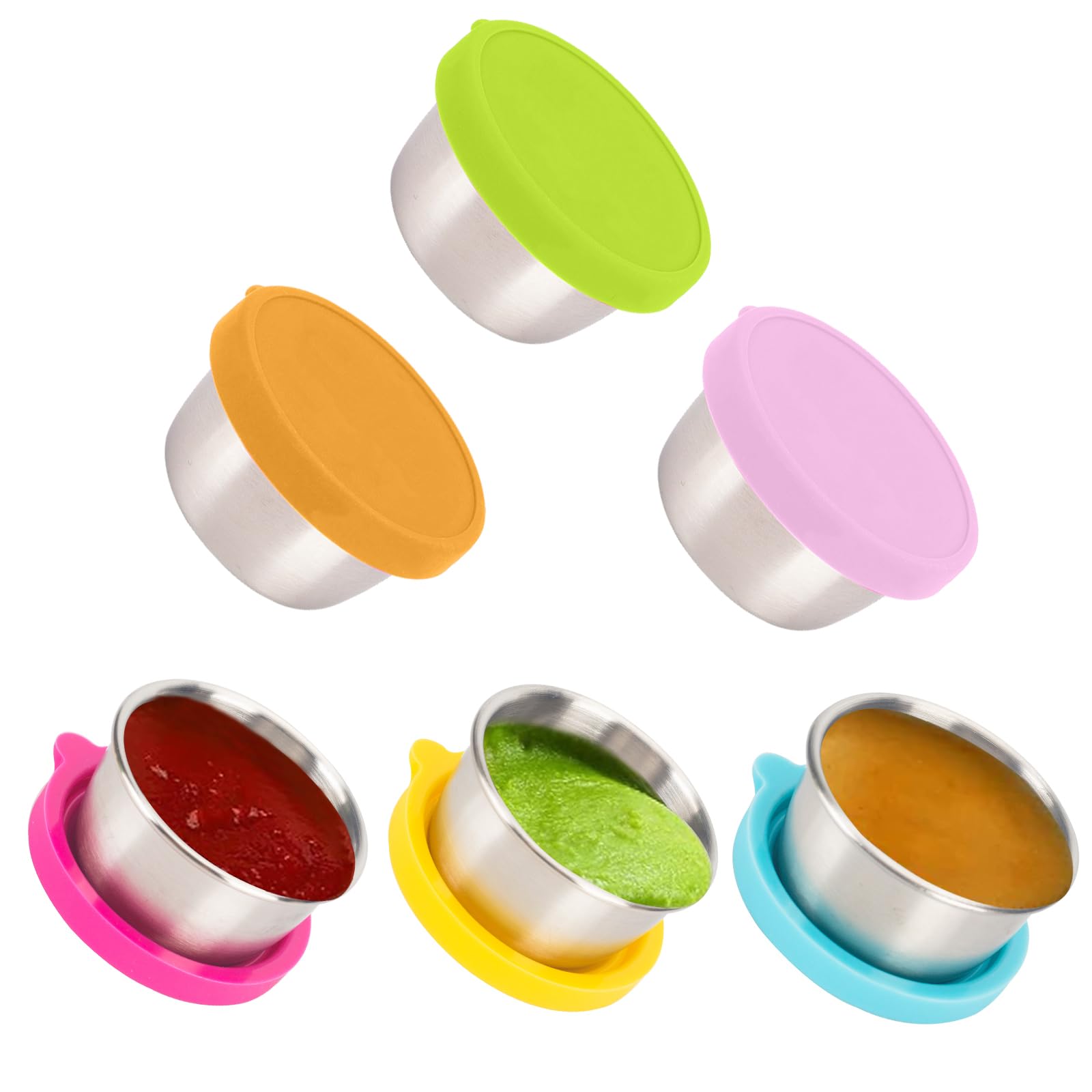 Ecurfu [6 Pack] Salad Dressing Containers To Go, 1.5 Oz Small Condiment Containers Stainless Steel Sauce Cups With Leakproof Sil