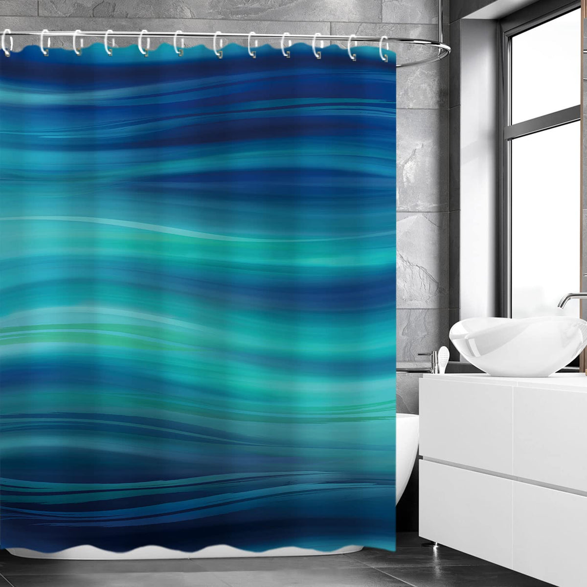Rosielily Blue Shower Curtain, Marble Shower Curtains, Abstract Shower Curtains Set With 12 Hooks,?Eal?Hower Curtain, Navy Blue