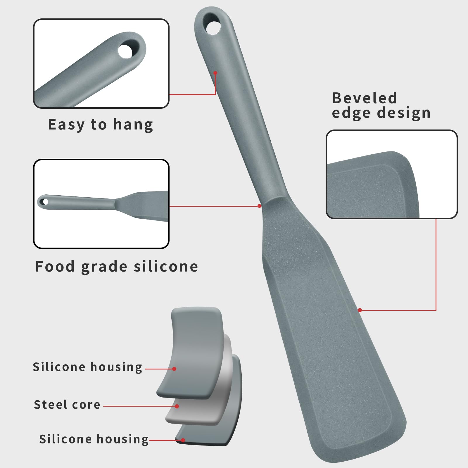 Silicone Omelette Spatula Turner, Long Crepe Pancake Spatula Nonstick Heat Resistant Cooking Spatula For Egg, Pancake, Pizza, Bu