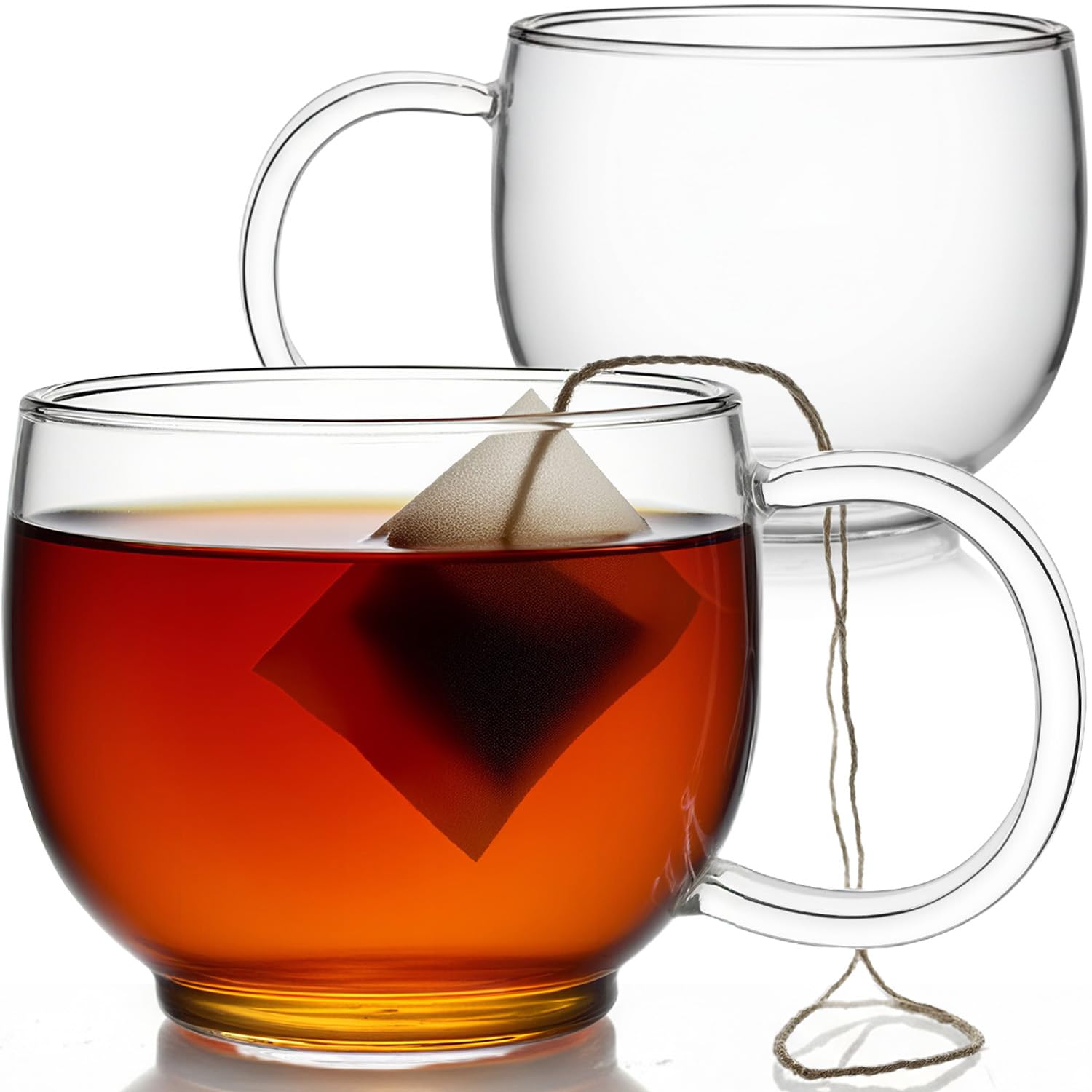 Aquach 16oz Glass Coffee Mugs Set of 2, Clear Borosilicate Tea Cups