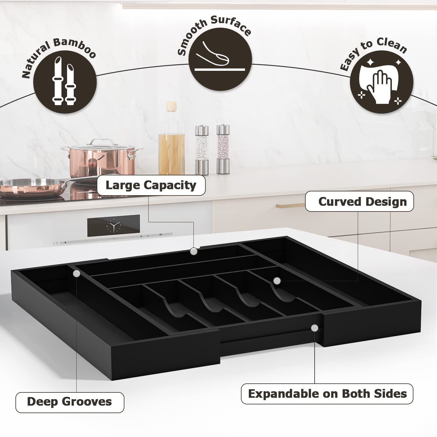 Utensil Organizer Silverware Drawer Organizer - Bamboo Expandable Cutlery Tray With Dividers For Utensil Holder Office Storage M