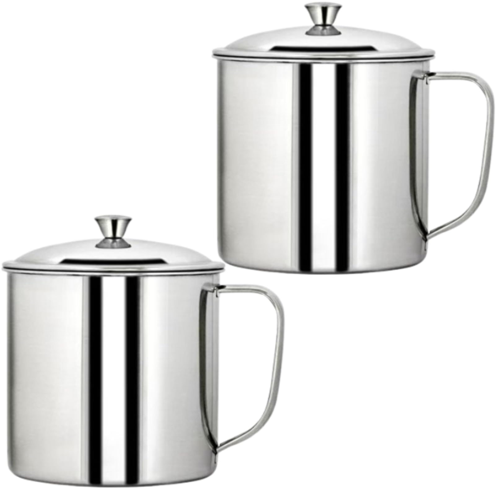 Beufee 2Pcs Stainless Steel Cup with Lid and Handle, Portable 304 Extra Thick Stainless Steel Drinking Tea Coffee Mug Water Tumb