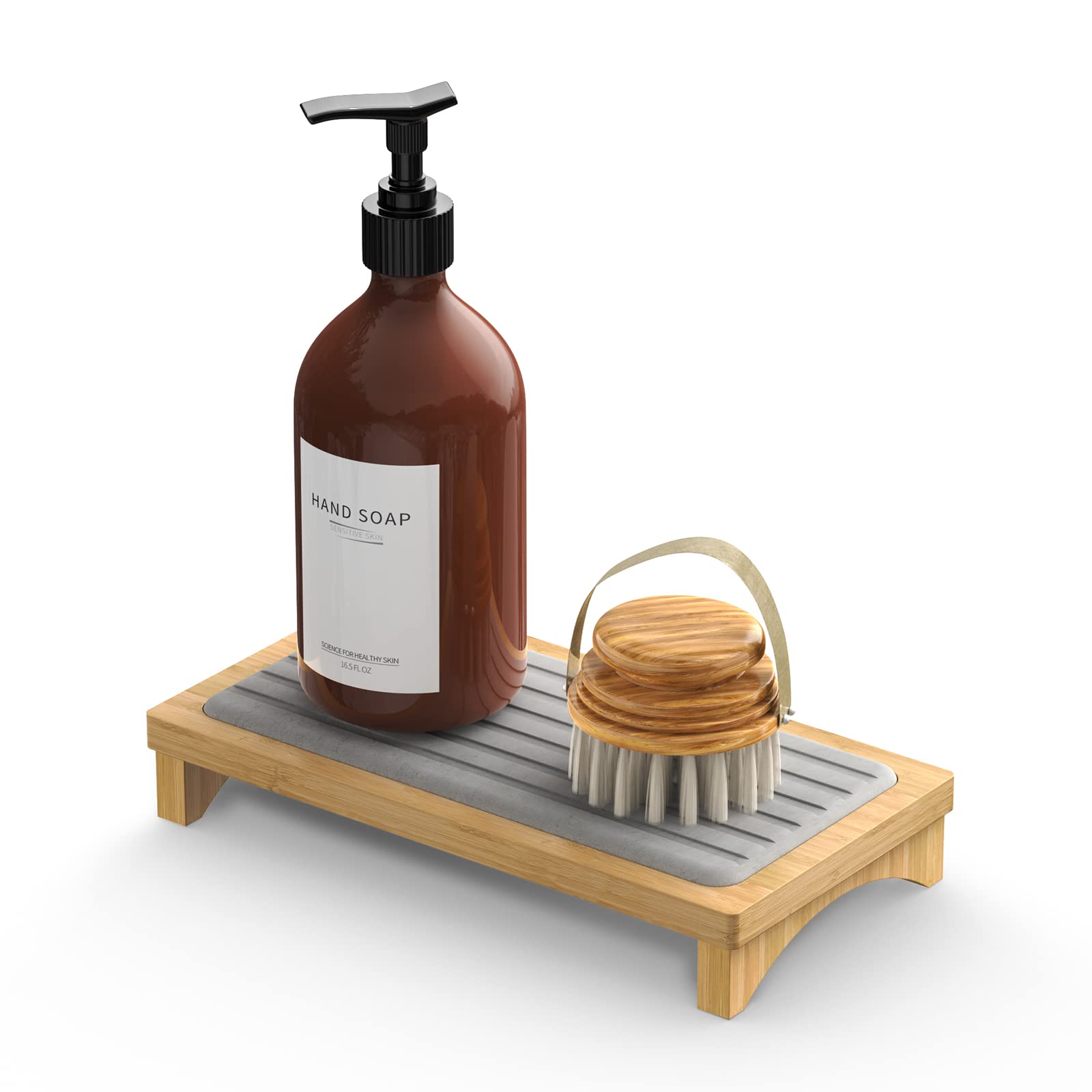 Jadairy Instant Dry Sink Organizer Fast Drying Stone Sink Caddy Tray Kitchen Sponge Holder Soap Tray For Kitchen Sink (Bamboo)