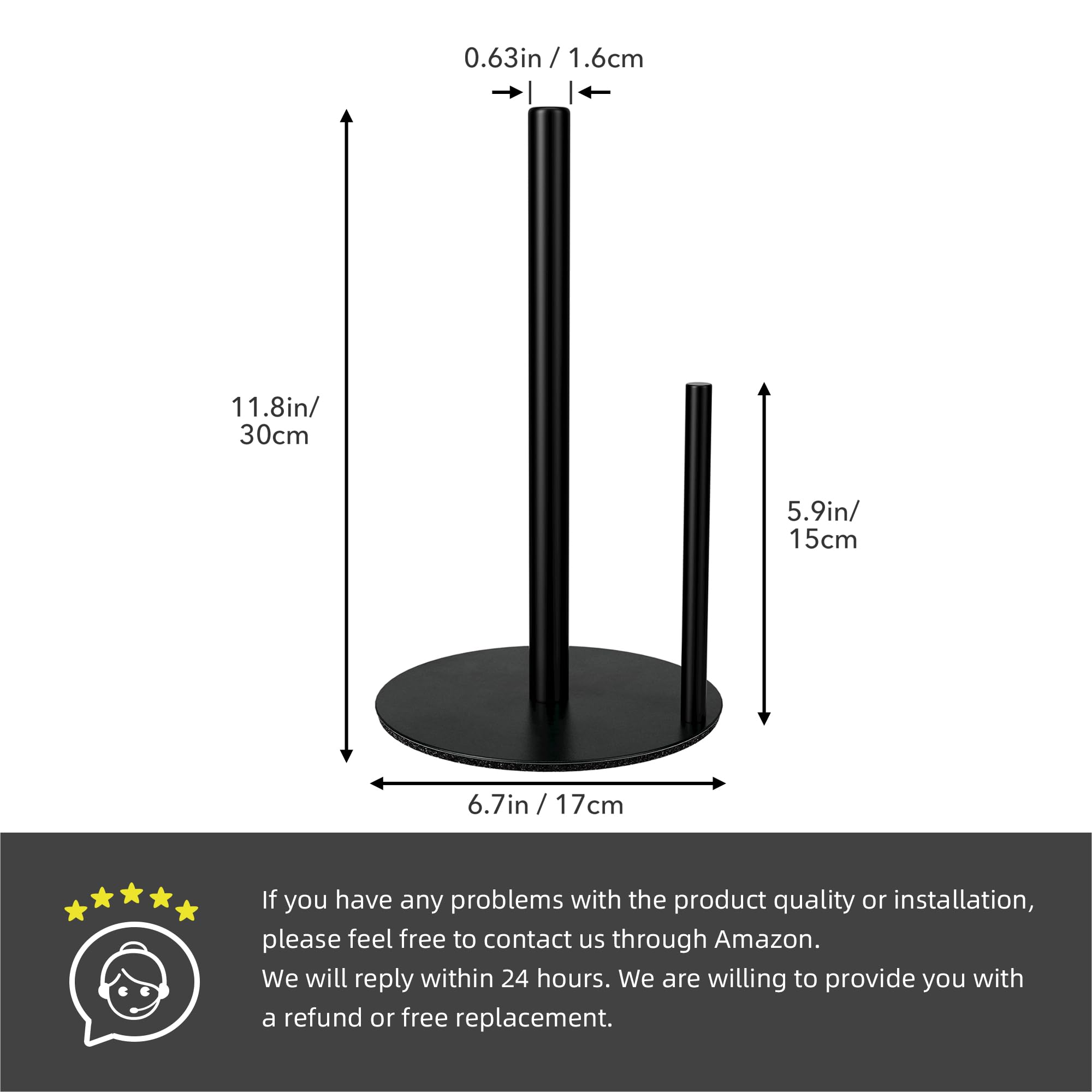 Paper Towel Holder Black Kitchen Roll Holder, Premium Stainless Steel Paper Towel Holder For Kitchen Roll Organize, Countertop R