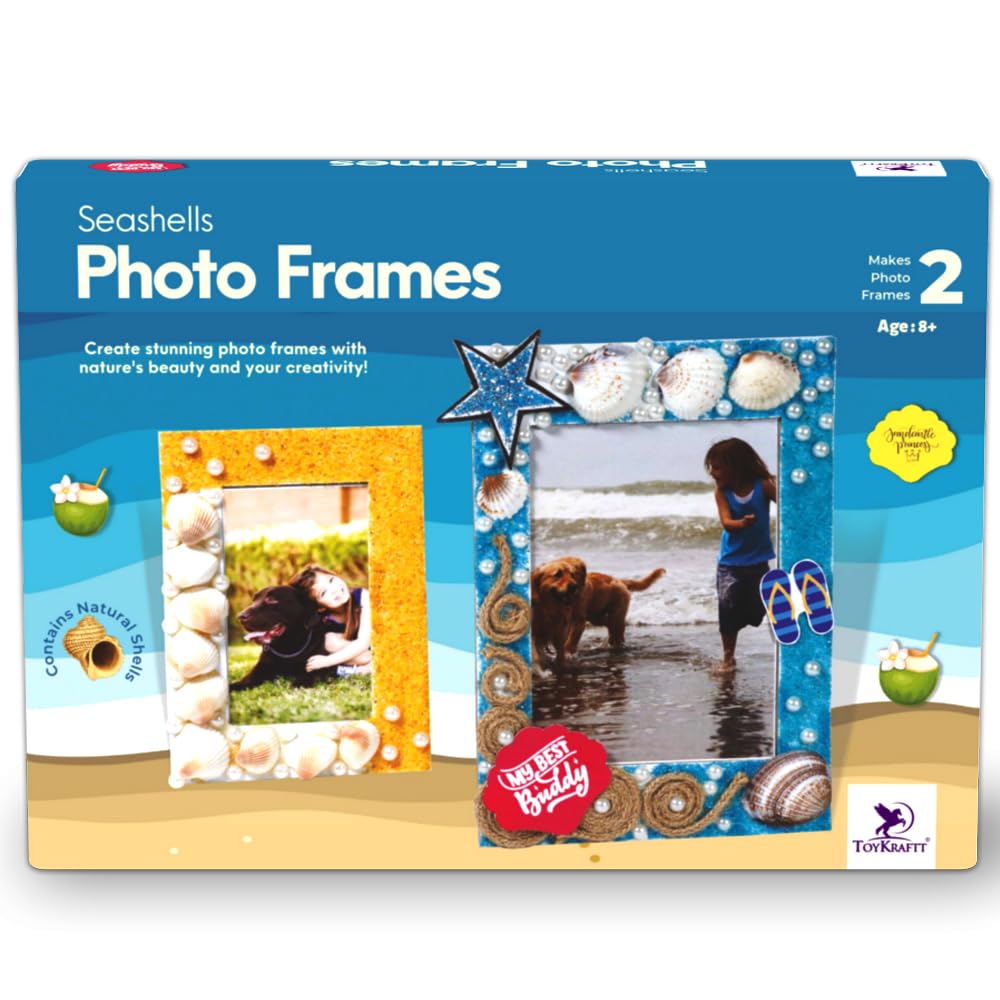 Toykraftt Seashell Art And Craft Kit - Diy Photo Frame Fridge Magnet Making Set - Creative Activity Toys For Kids - Birthday Gif