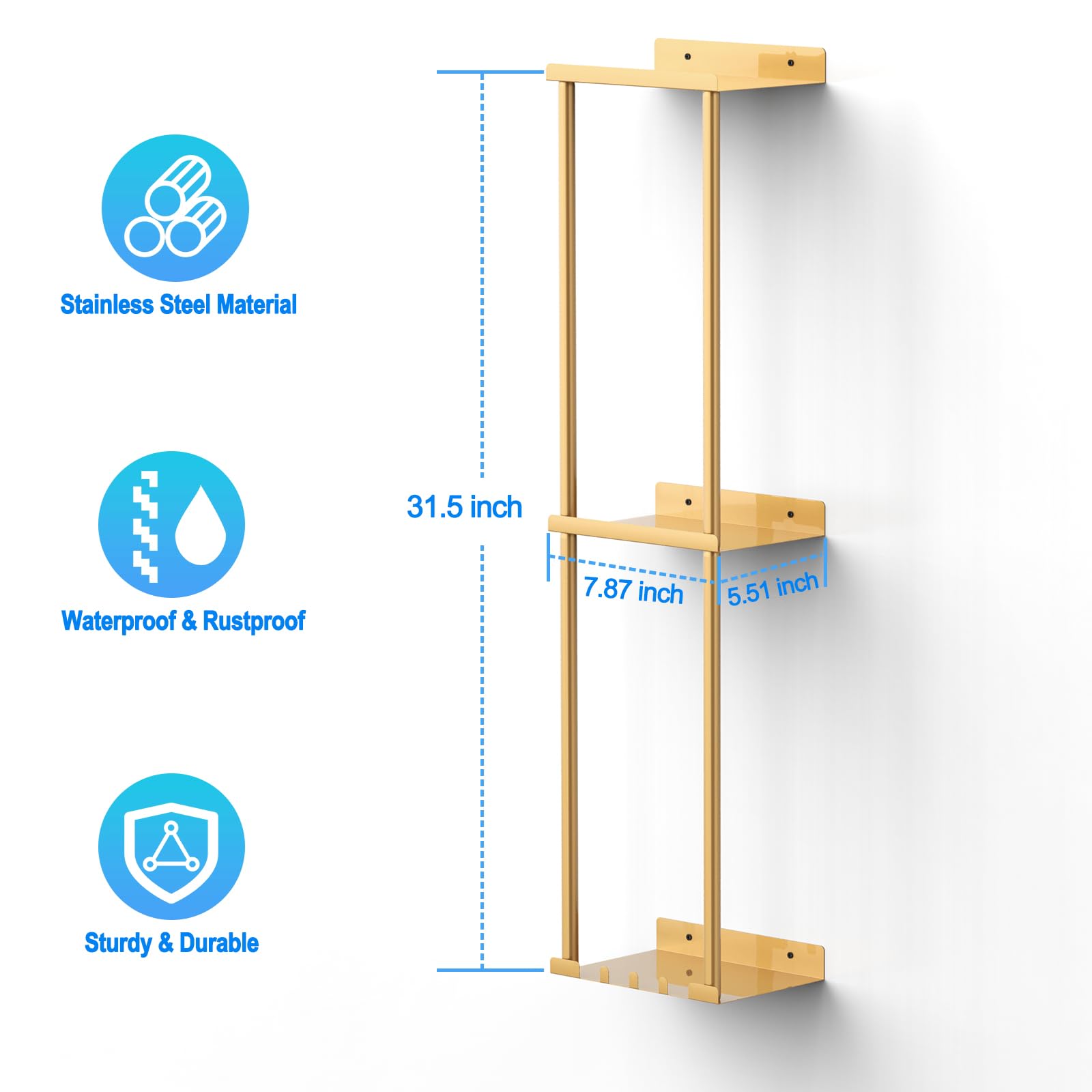 Liuoud Towel Rack For Bathroom, Wall Mounted Bath Towel Holder Storage Organizer For Rolled Towels, Vertical Towel Rack With She