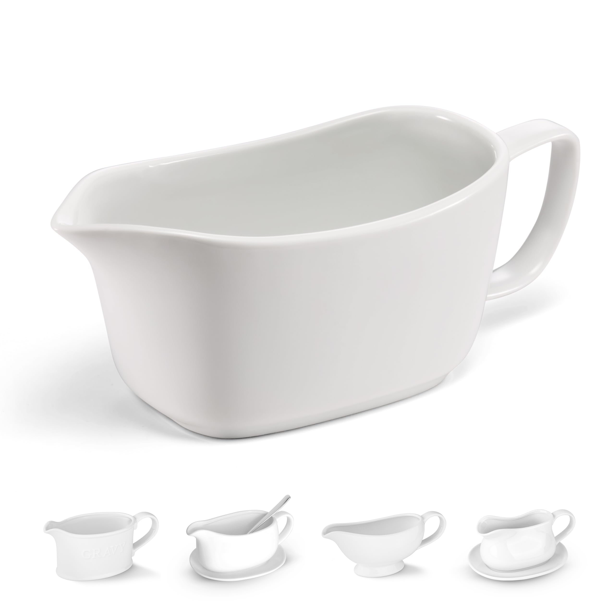 Kook Gravy Boat, Ceramic Serving Dish, Dispenser for Sauces, Dressings and Creamer, Large Handle, Microwave and Dishwasher Safe,