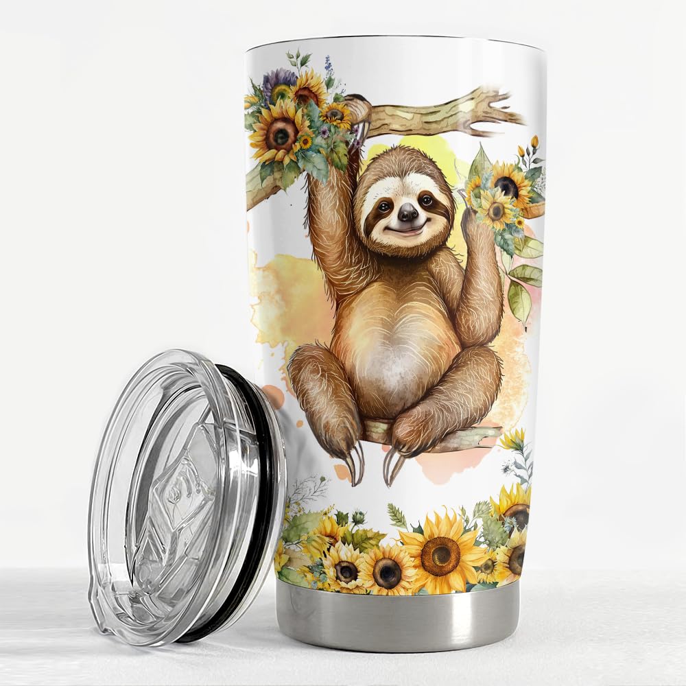 SANDJEST Sloth Tumbler 20oz Girl Loves Sloths Stainless Steel Insulated Tumblers Coffee Travel Mug Cup Gift for Women Girls Teen