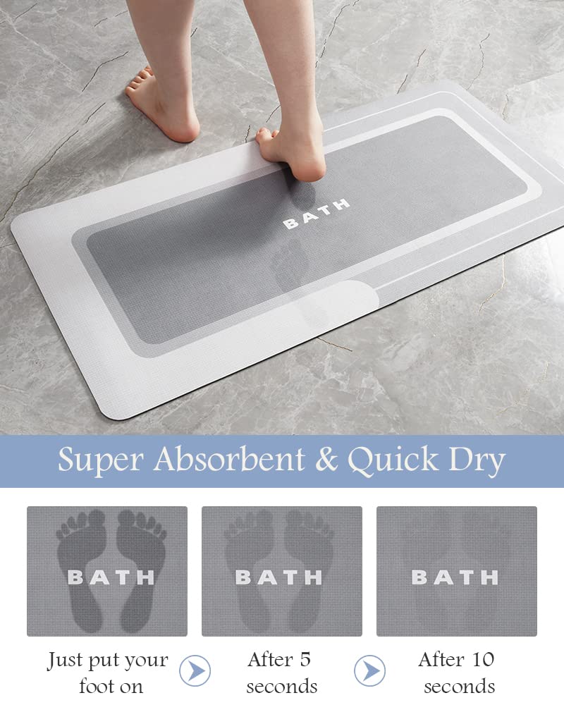 Montvoo-Bath Mat Rug Runner Long Bathroom Mat Rug Non Slip Super Absorbent Stain Resistant Quick Dry Thin Bathroom Rug Fit Under