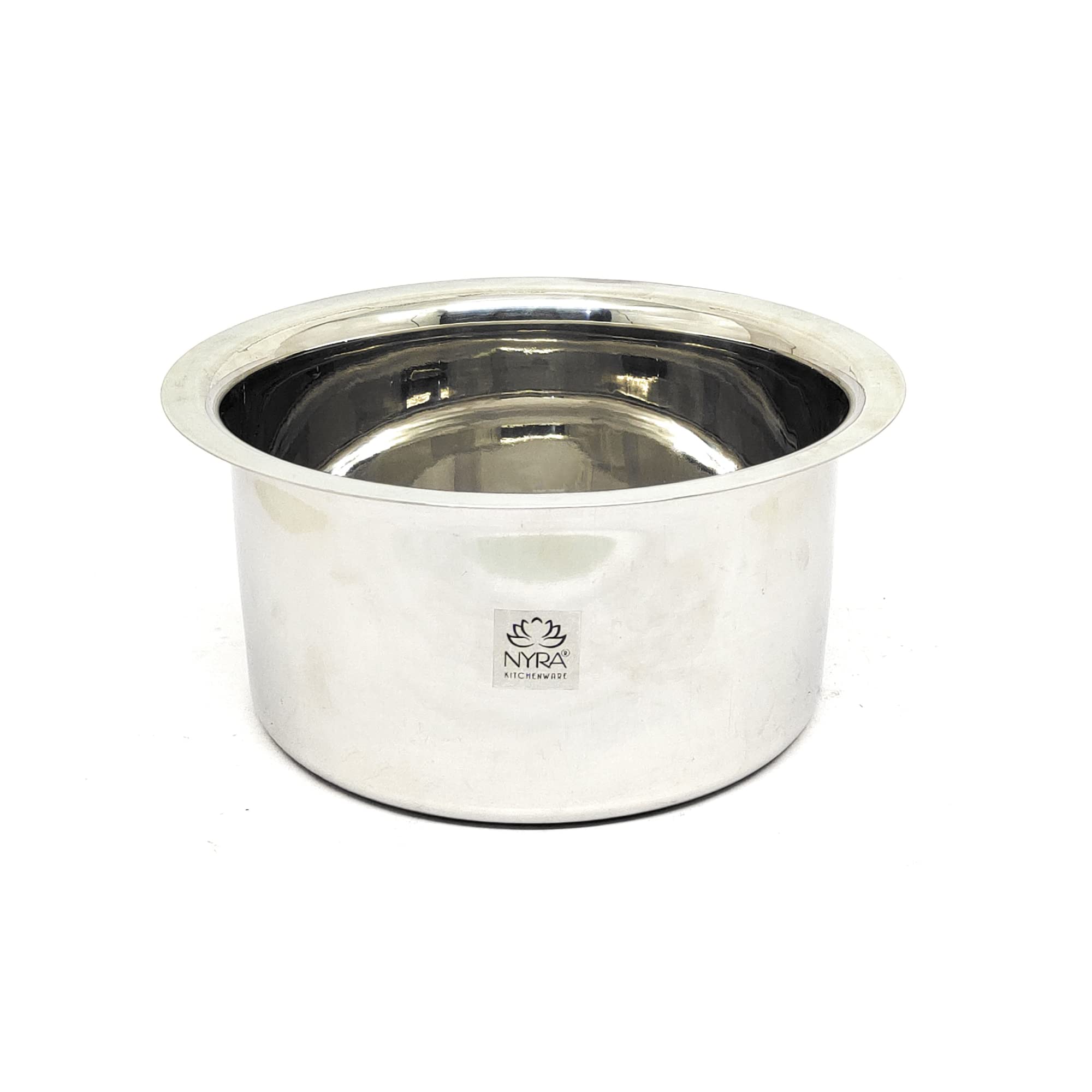 Nyra Stainless Steel Tope Induction Compatible Patila Heavy Gauge Flat Bottom Boiling Vessel Cooking Pot Bhagona Dekchi, Silver 