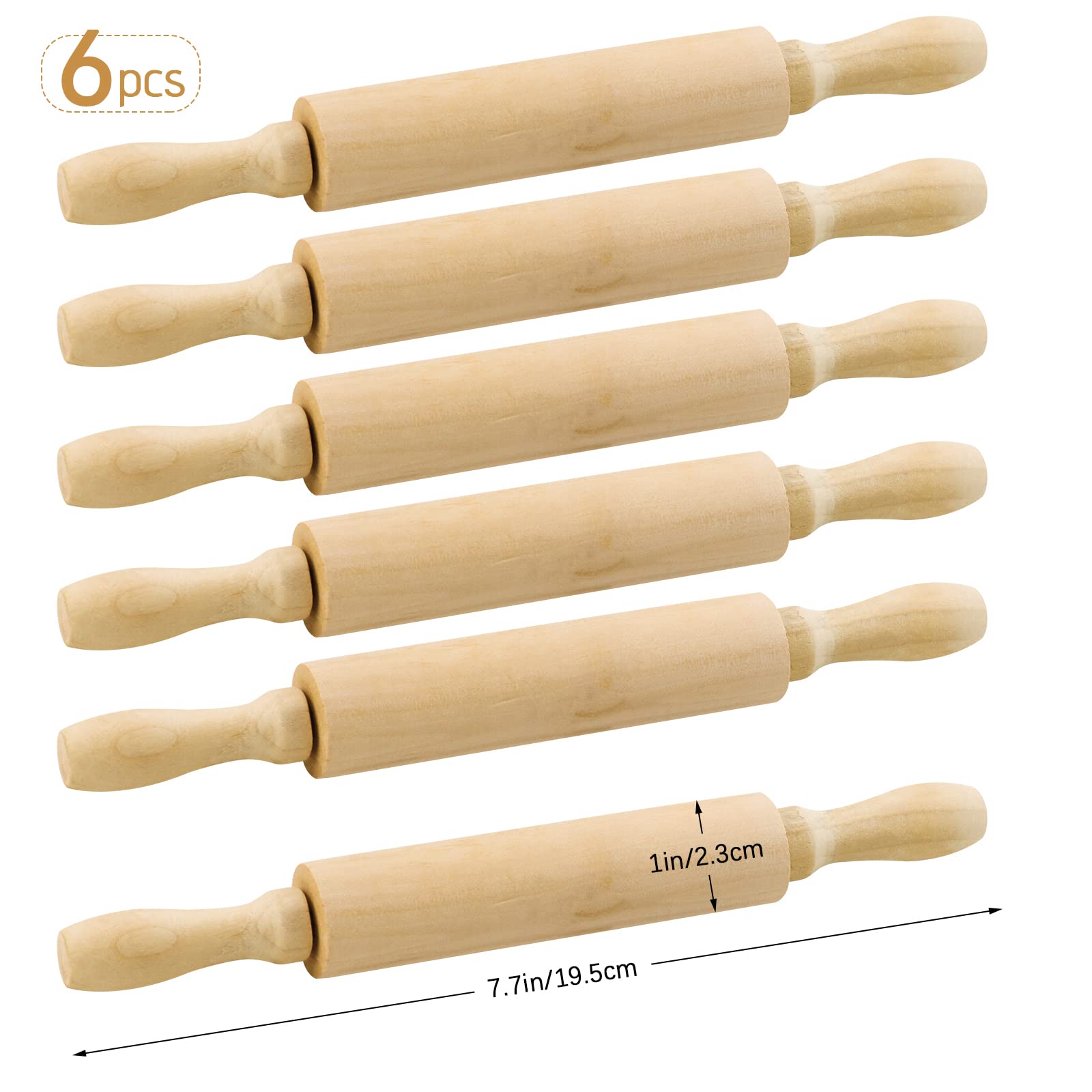 Billioteam 6 Pack 8 Inch Mini Wood Rolling Pin,Great For Children Kids Girls And Boys,Small Wooden Rollers For Art And Crafting,