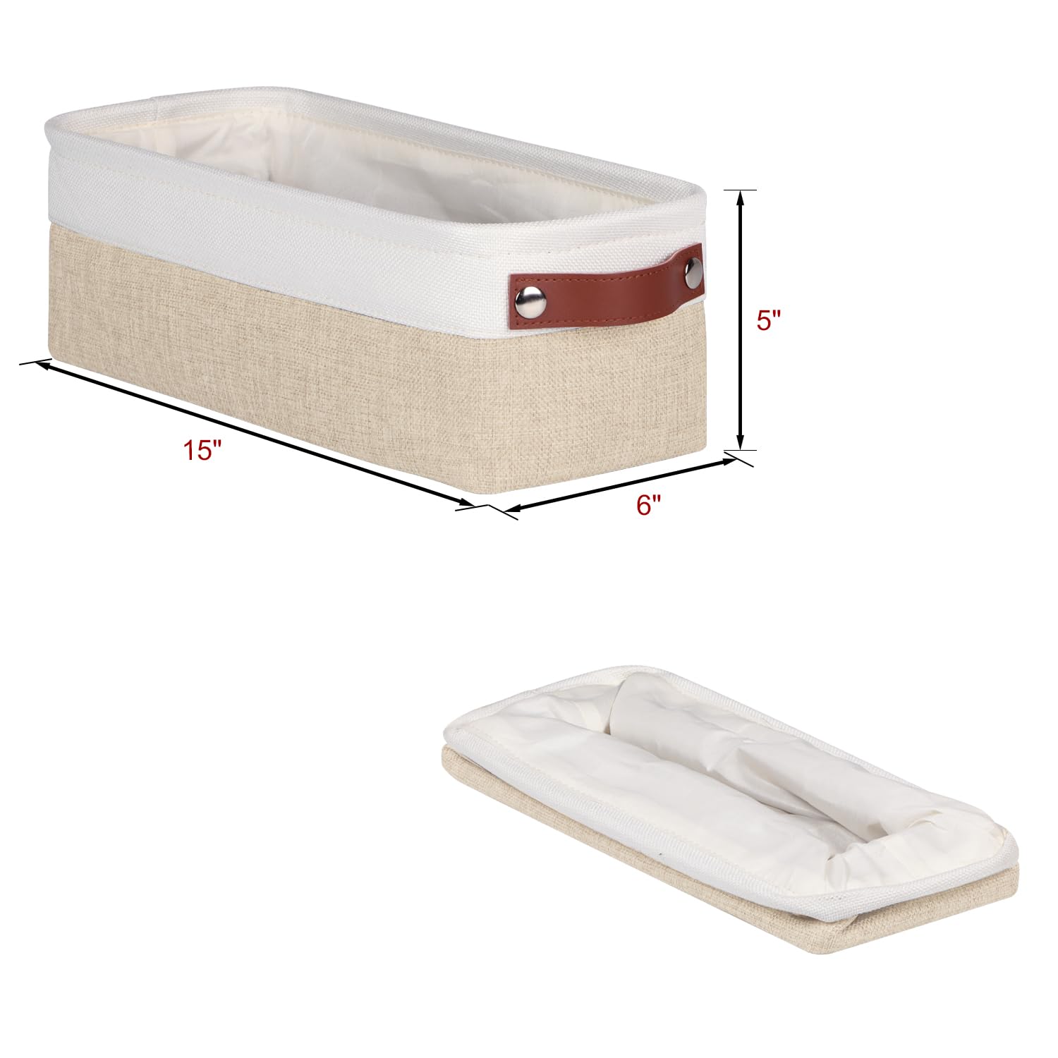 Univivi 4Pc Long Narrow Storage Baskets, Small Fabric Storage Bins With Pu Handles For Closet,Cabinet,Countertop Organizing Smal