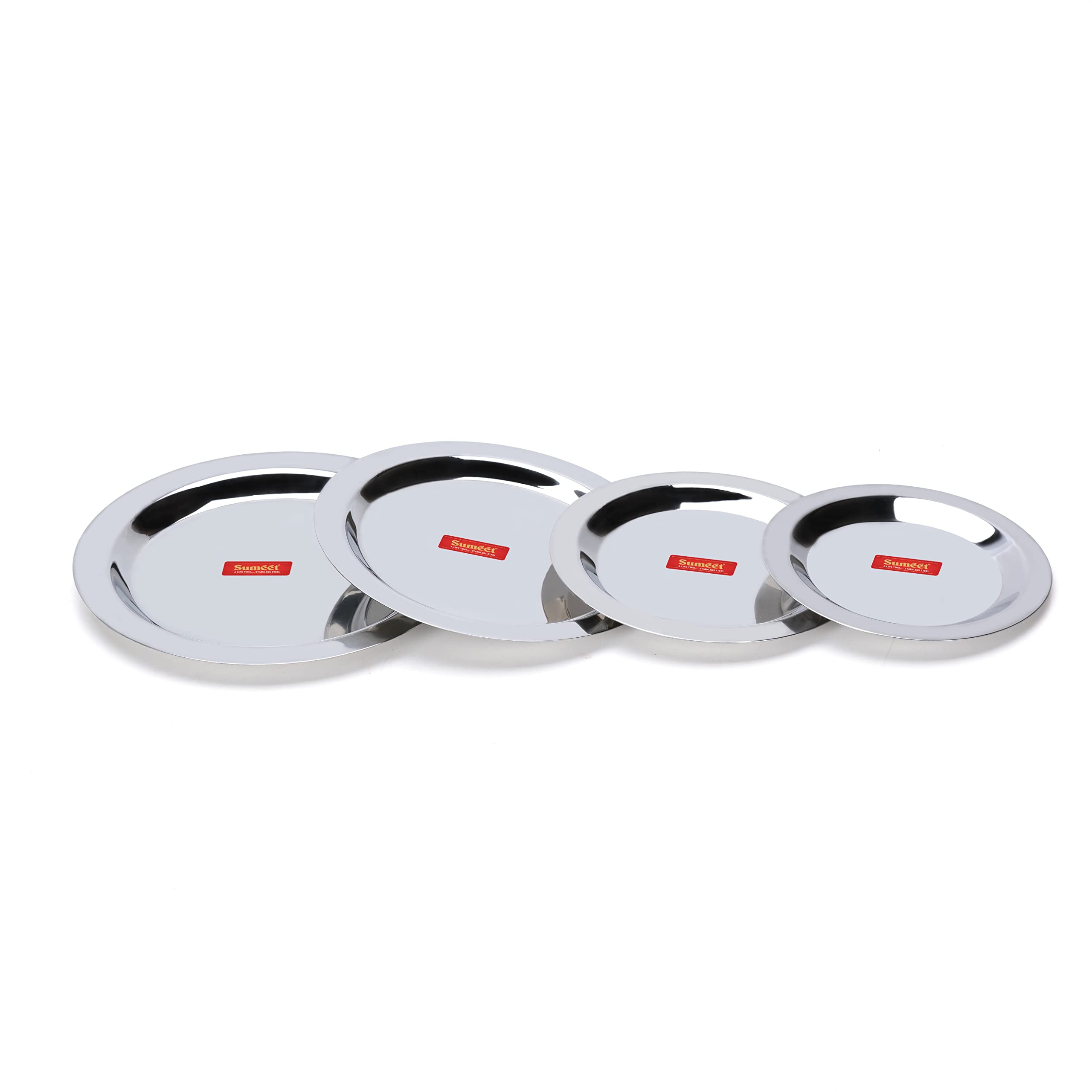 Sumeet Stainless Steel Heavy Gauge Ciba Lids Tope Cheeba Cover Set of 4 Pcs (Small Size 12.3cm  13.8cm  15.5cm  16.7cm)  Silver