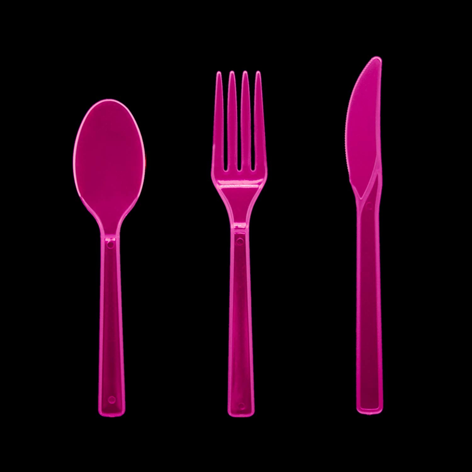 Party Essentials Hard Plastic Cutlery Combo Pack, 51 Pieces/17 Place Settings, Neon Pink
