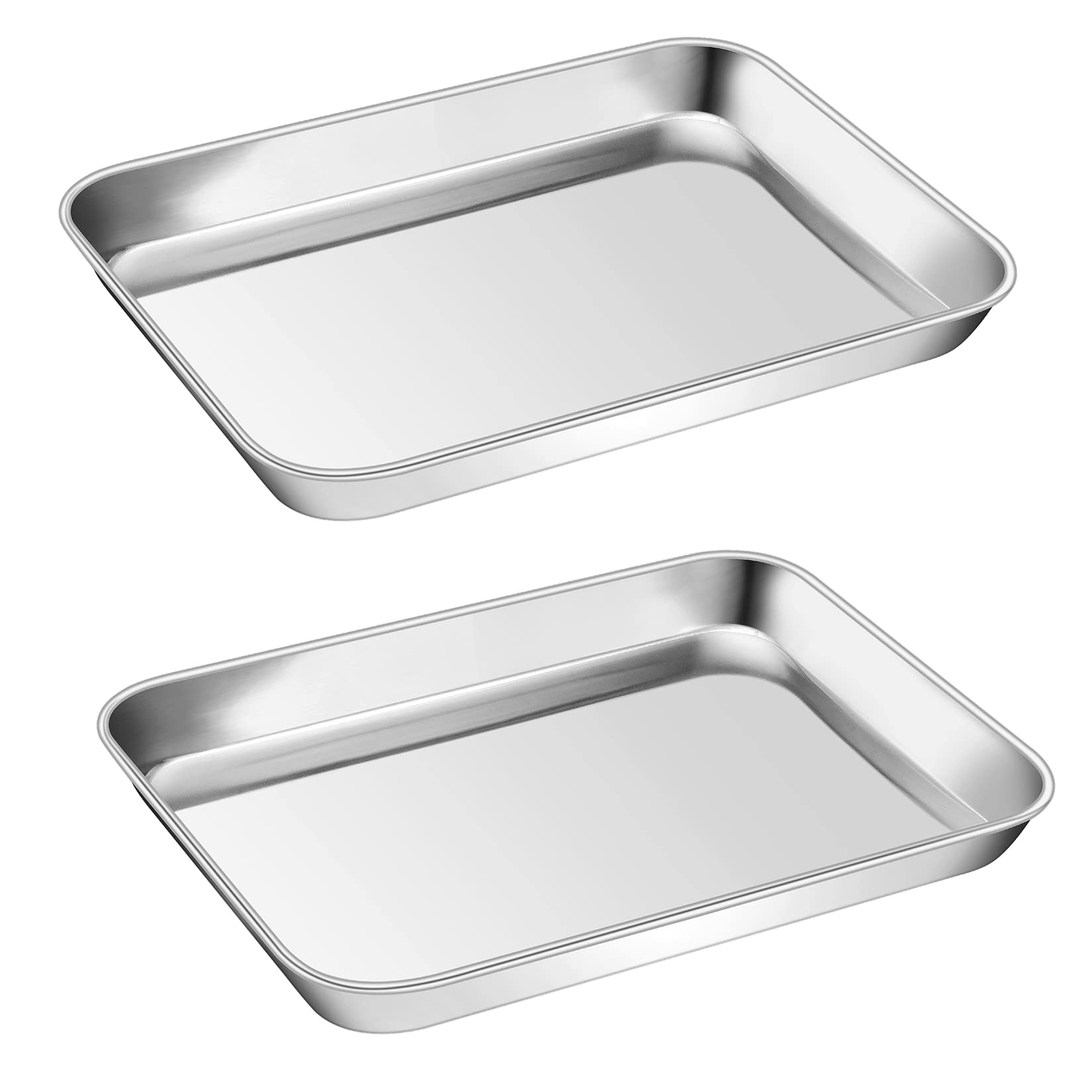P&P Chef Small Toaster Oven Pan Set Of 2, Stainless Steel Toaster Oven Tarys Baking Pans, Round Smooth Edges & Healthy & Easy Cl