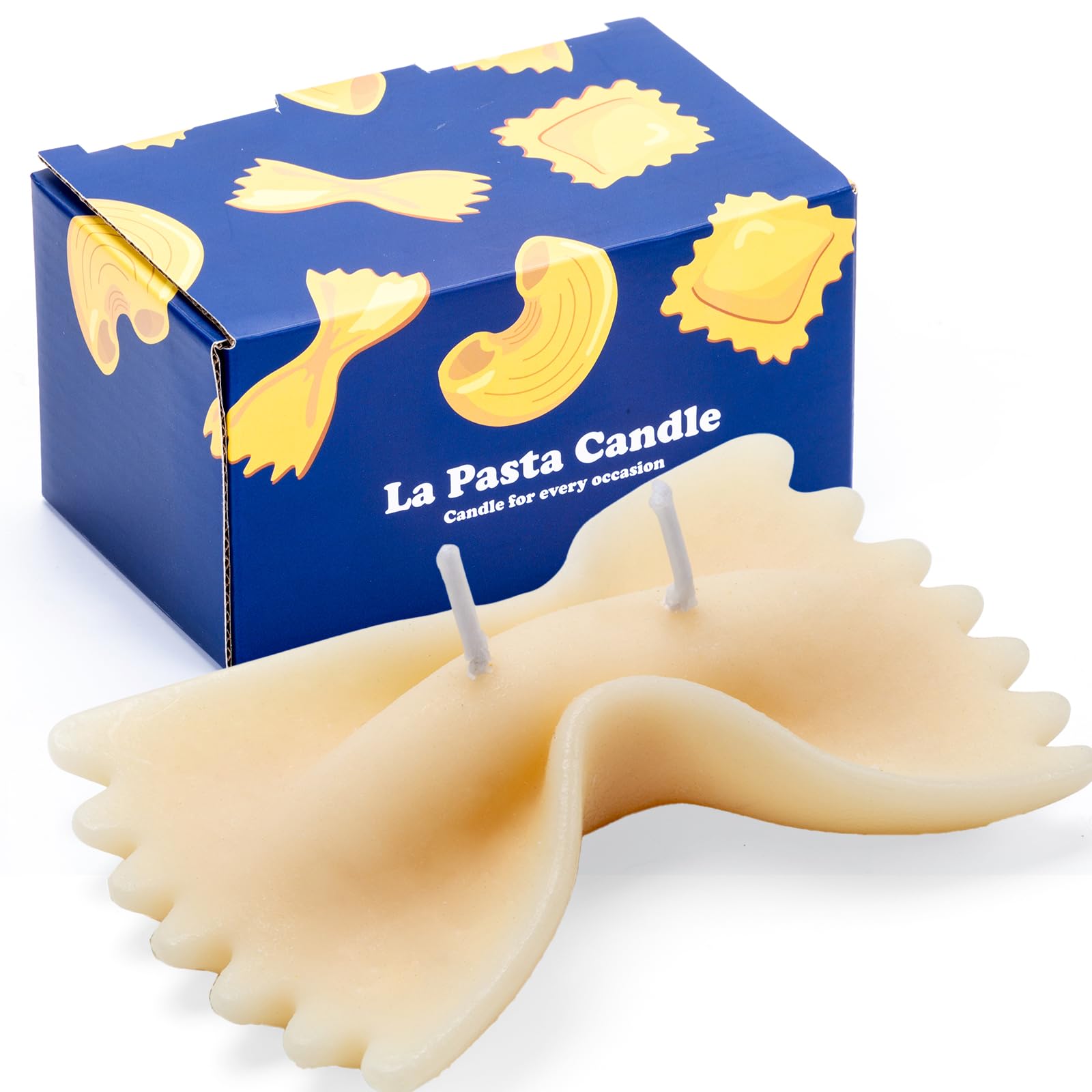CabyGift Funny Farfalle Pasta Noodle Candle - Creamy Vanilla Scented Soy Wax Candle, Food-Shaped Gag Gift for Chefs & Food Lover