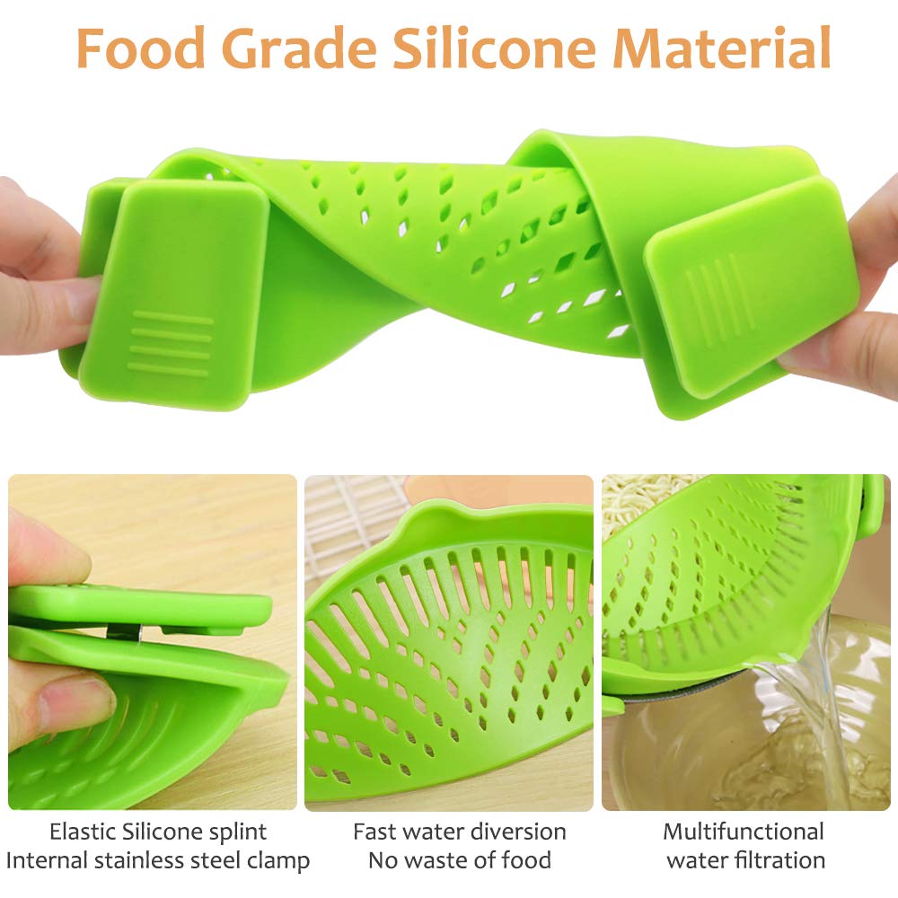 Yevior Clip On Strainer For Pots Pan Pasta Strainer, Silicone Food Strainer Hands-Free Pan Strainer, Clip-On Kitchen Food Strain