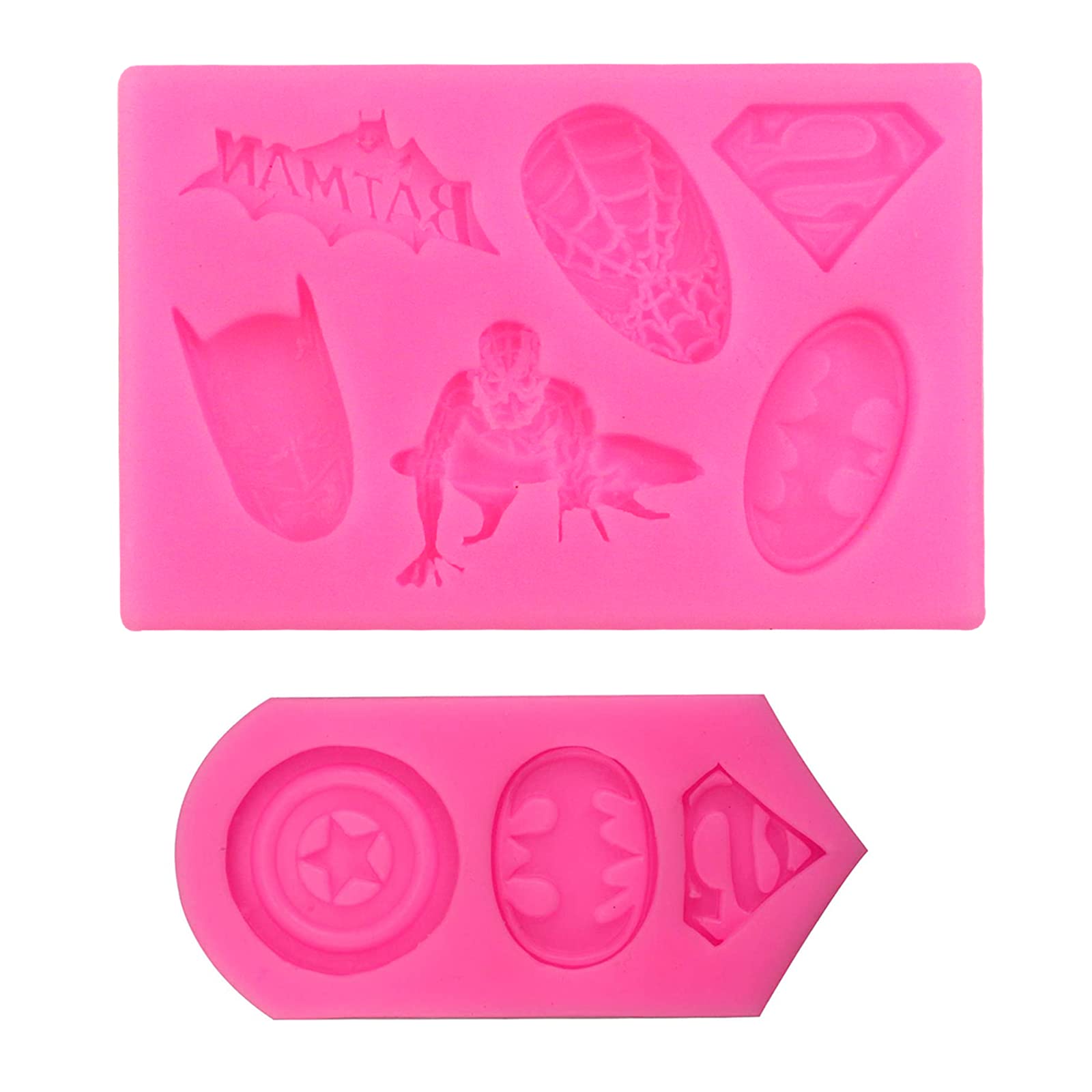 2 Pieces Superheros Themed Silicone Molds Cookie Fondant Mould Candy Chocolate Fondant Molds