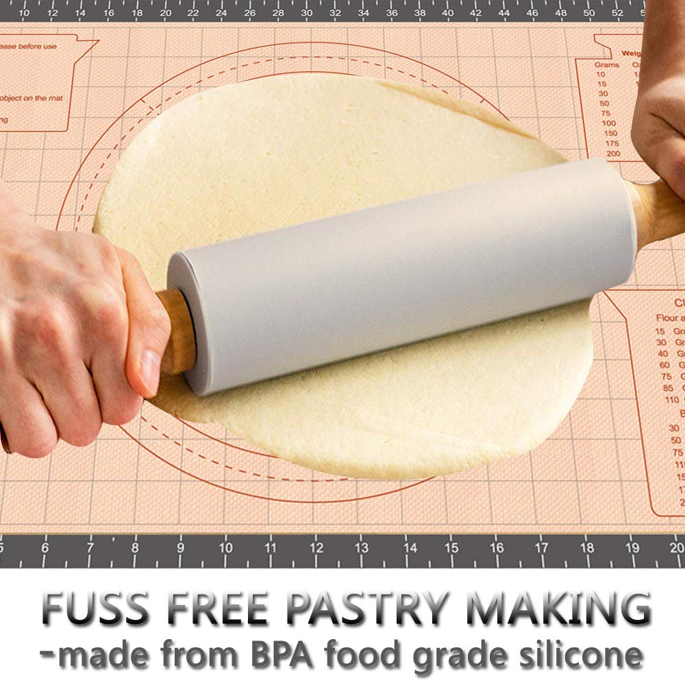 Silicone Pastry Baking Mat Non Stick-Large Rolling Dough With Measurements-Non Slip Pizza,Fondant,Pie,Cake Baking Mat - 26 X 16