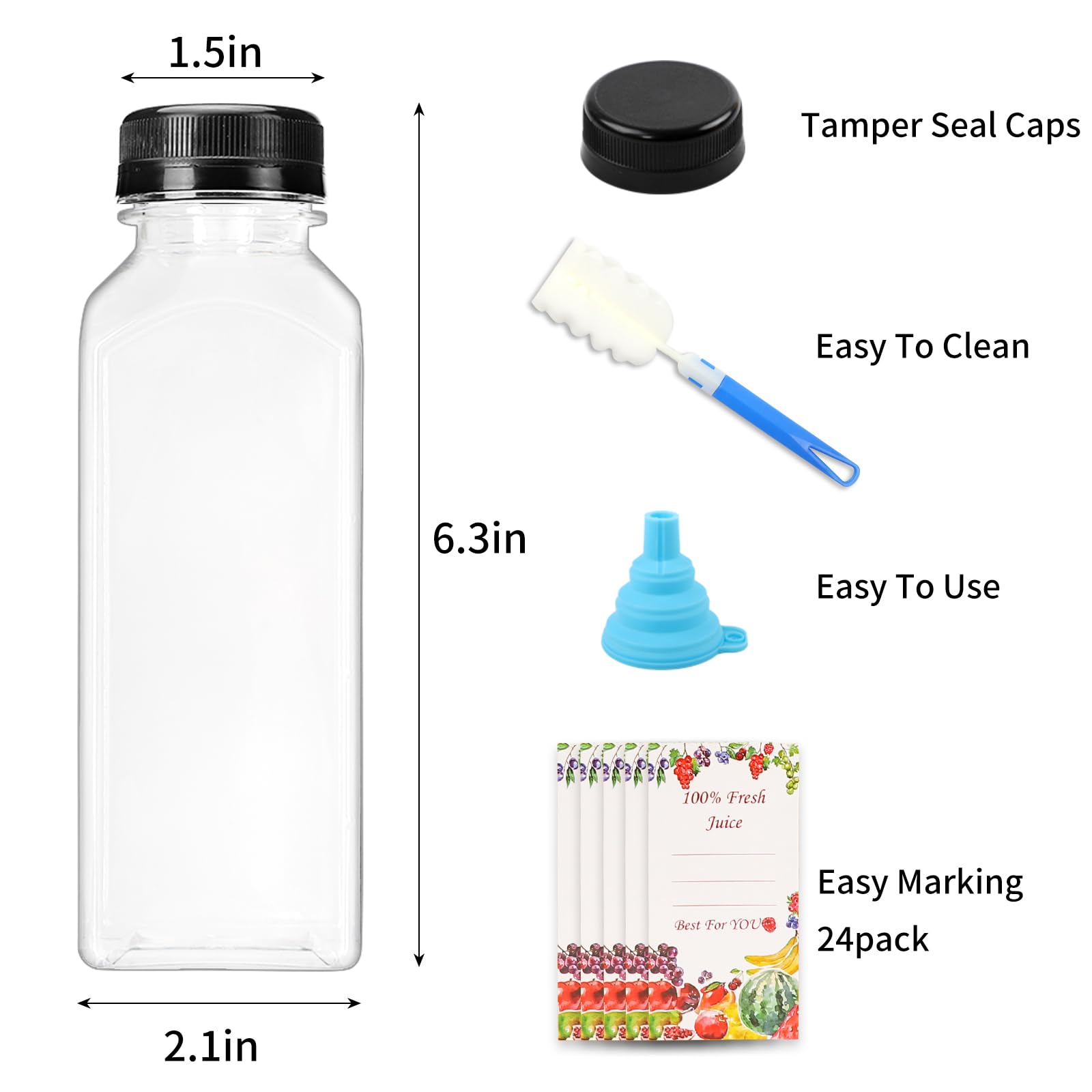Superlele 20Pcs 12Oz Empty Plastic Juice Bottles With Caps, Reusable Water Bottles, Clear Bulk Drink Containers With Black Tampe