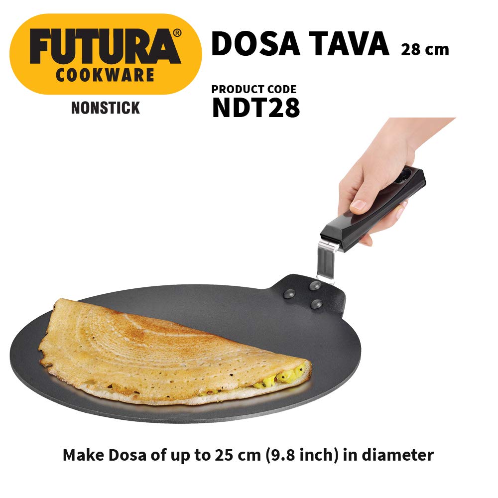 Hawkins Futura Non-Stick Flat Dosa Tava Griddle, 11-Inch,Black