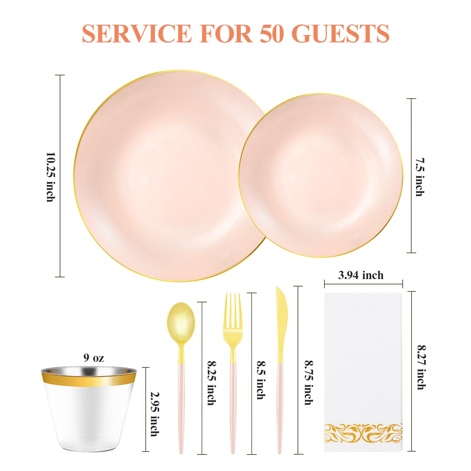 350 Pieces Pink Gold Plastic Dinnerware Set, Pink And Gold Disposable Plates For Party, Valentine'S Day, Include 100 Pink Plates