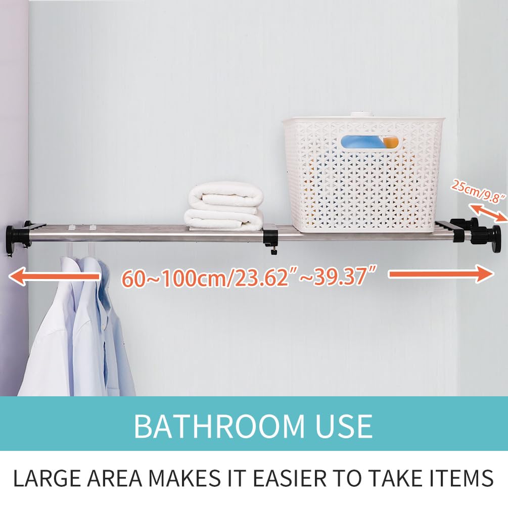 Hershii Expandable closet Tension Shelf Rod Adjustable Metal Storage Rack cabinet Organizer DIY Divider Separator Shelves for Wardrobe cupboard Kitchen Bathroom  Black  2362-3937inches